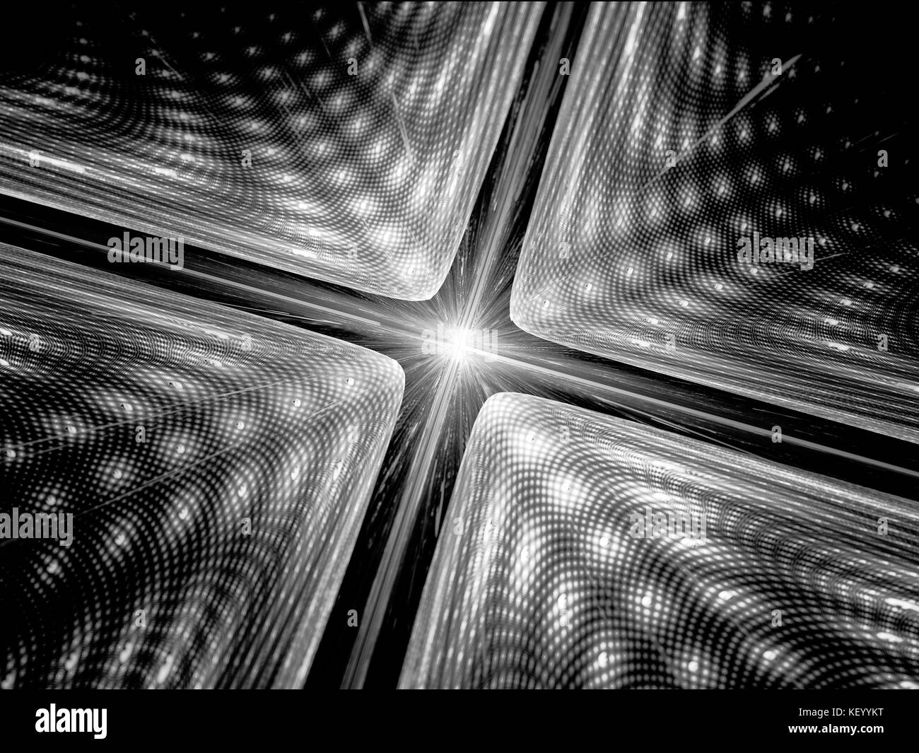 Quantenmechanik schwarze und weiße Textur, Partikelfilter mit Wave Attribution, Computer abstrakt fractal Hintergrund, 3D-Rendering generiert Stockfoto
