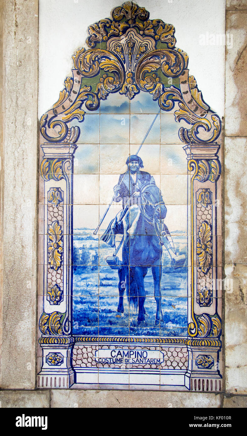 Blauen Keramikfliesen, die historischen Campino, Santarem, Portugal Stockfoto