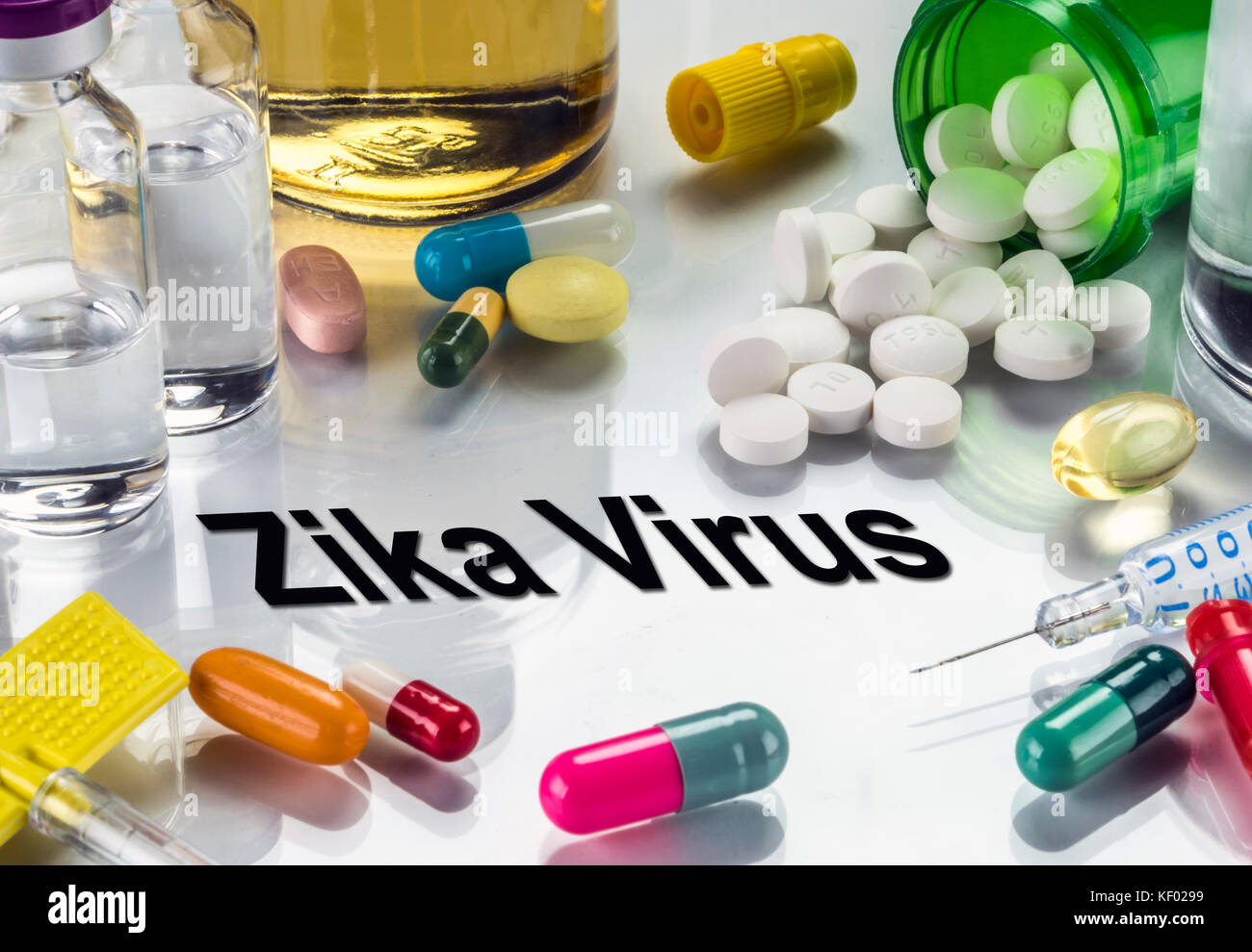Zika Virus, die Arzneimittel als Konzept der normalen Behandlung, konzeptionelle Bild Stockfoto