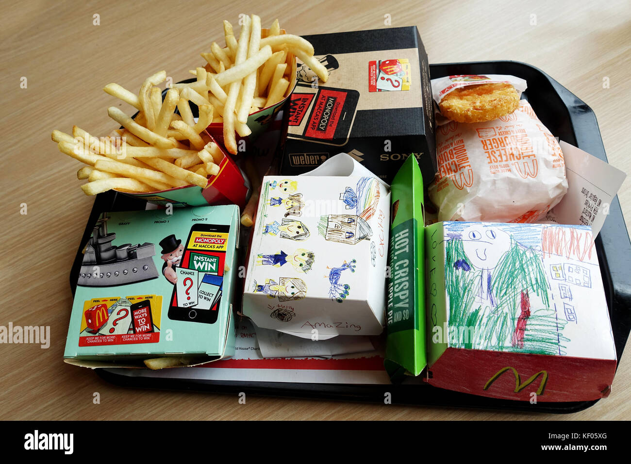 McDonald's Australien Burger, Pommes frites und Hash Brown Stockfoto