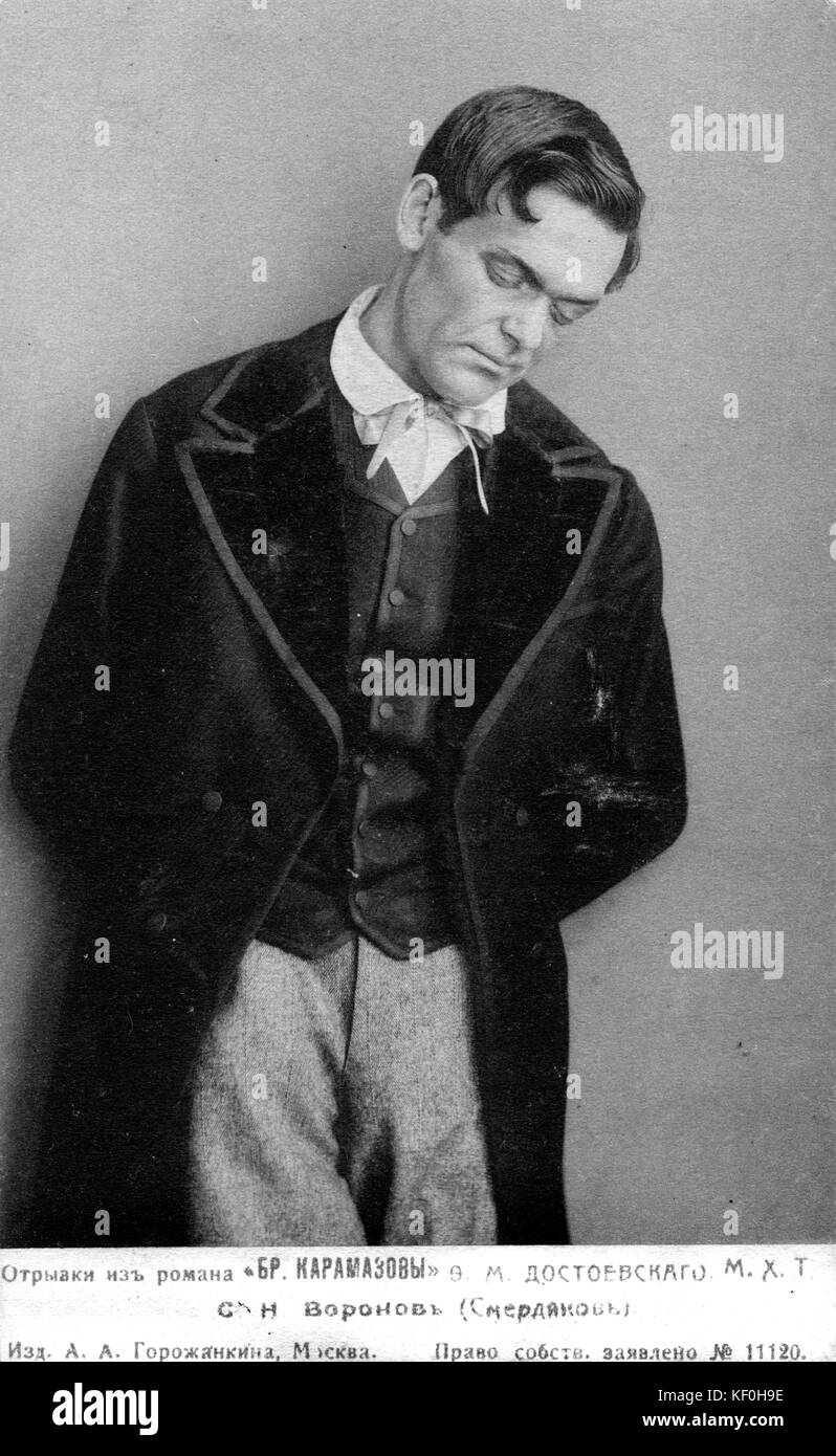 Sergej N Voronov, russischer Schauspieler, wie Smerdyakov aus Dostojewskis "Die Brüder Karamzov'. Russische Autor: 11.November 1821 - 9. Februar 1881. Stockfoto