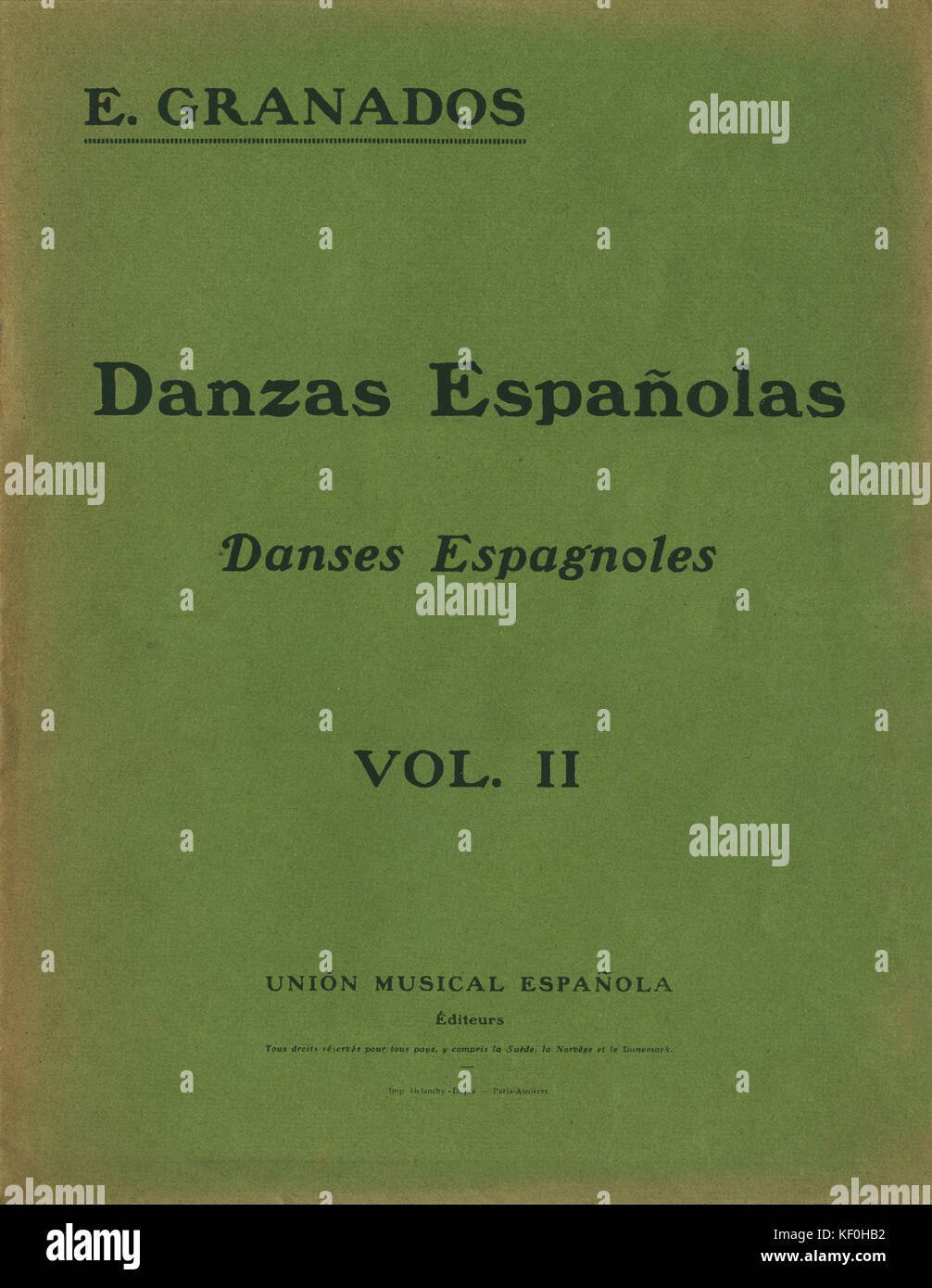 Enrique Granados "Danzas Espanolas/Danses Espagnoles" - Abdeckung für Vol. II. Durch die Union musikalische Espanola veröffentlicht. Der spanische Komponist, 27. Juli 1867 - 24. März 1916 Stockfoto