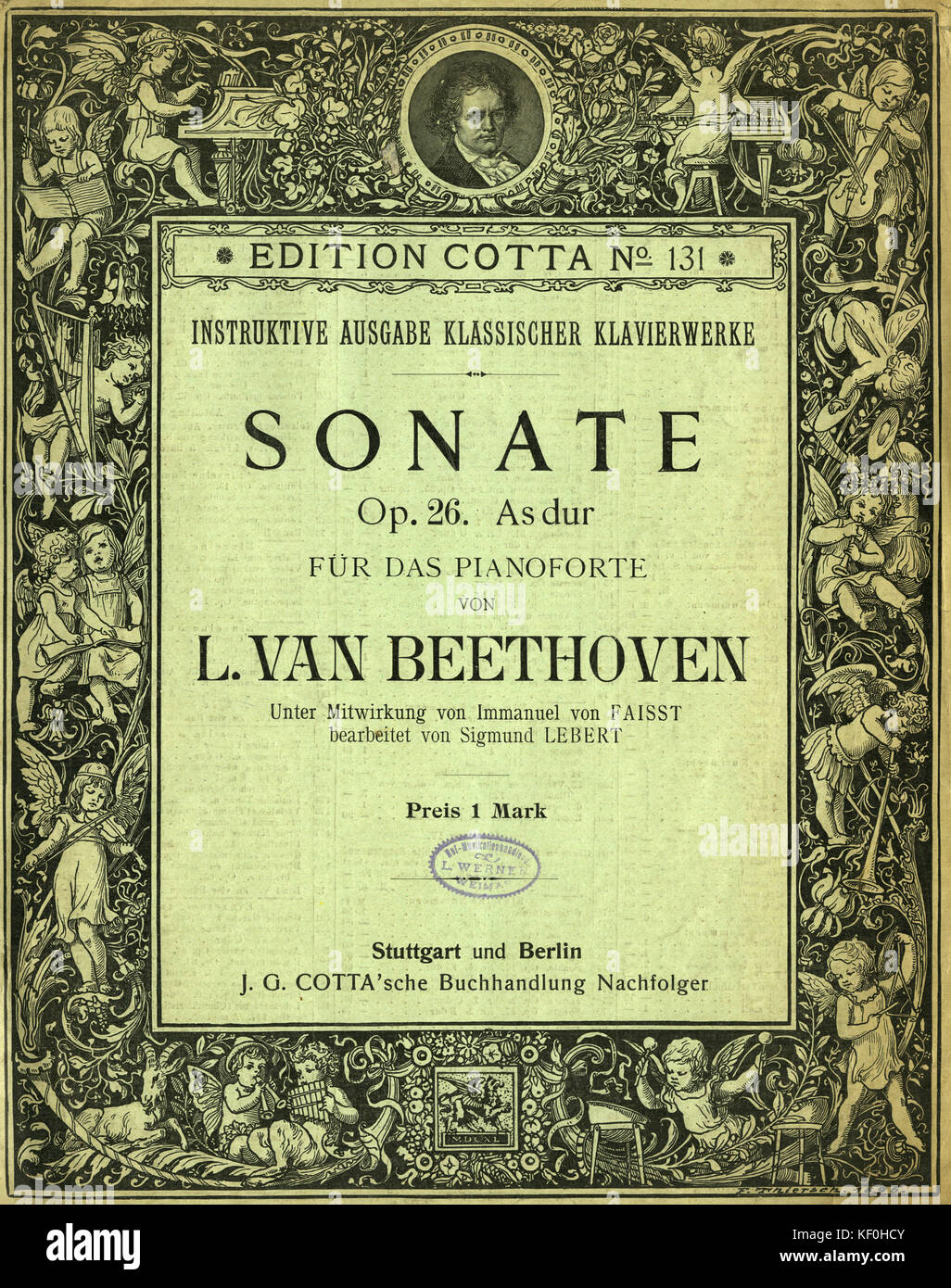 Beethovens op. 26, onate Als dur Fell das Pianoforte" (Sonate in A-Dur für das Pianoforte). Score, der durch J. G. Cotta'sche Buchandlung Nachfolger, Stuttgart und Berlin veröffentlicht. Ludwig van Beethoven, Deutscher Komponist, 17. Dezember 1770 - vom 26. März 1827 Stockfoto