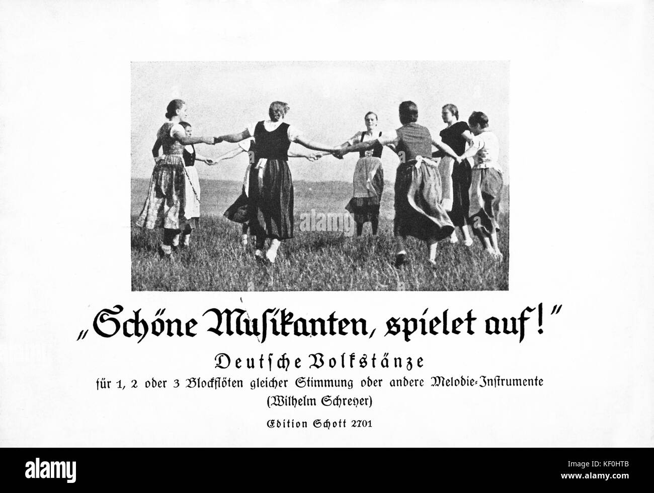 Wilhelm Schreyer 'Deutsche Bolfstanze'. Bildunterschrift: 'SMusikanten, Spielet auf!" (Spielen, schöne Musiker). Ergebnis decken. Von Schott, Leipzig, 1937 veröffentlicht. Stockfoto