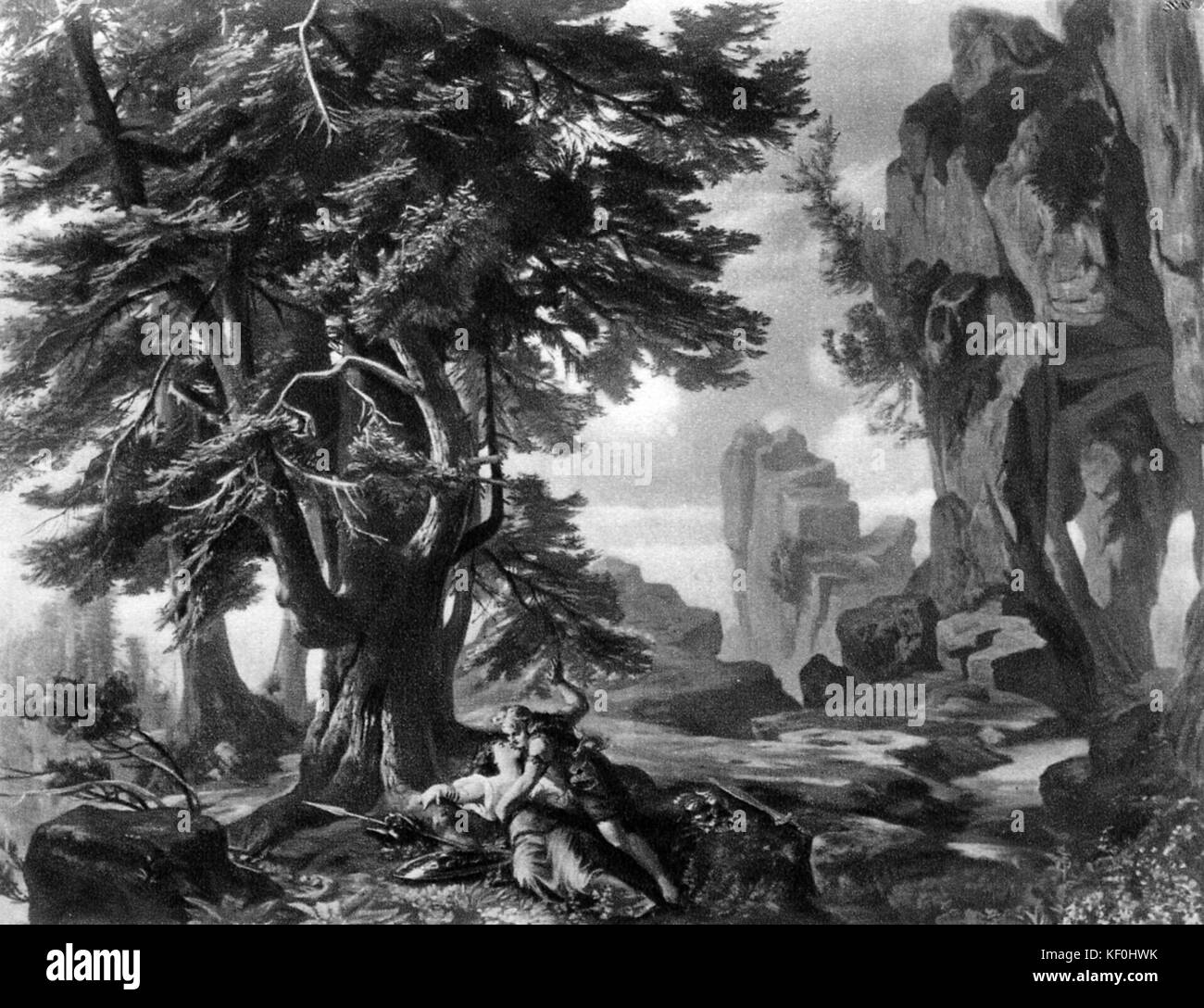 Siegfried von Richard Wagner. Entwurf von Josef Hoffmann. Bildunterschrift: Brünnhilde's Rock. RW: deutsche Komponist & Autor, 22. Mai 1813 - vom 13. Februar 1883. Stockfoto