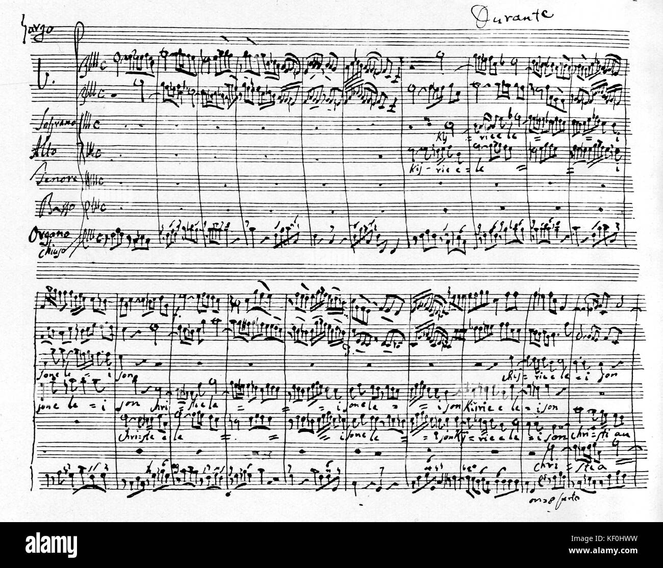 Chormusik für mehrere Voices von Francesco Durante, Italienischer Komponist, 31. März 1684 bis 30. September 1755. Stockfoto