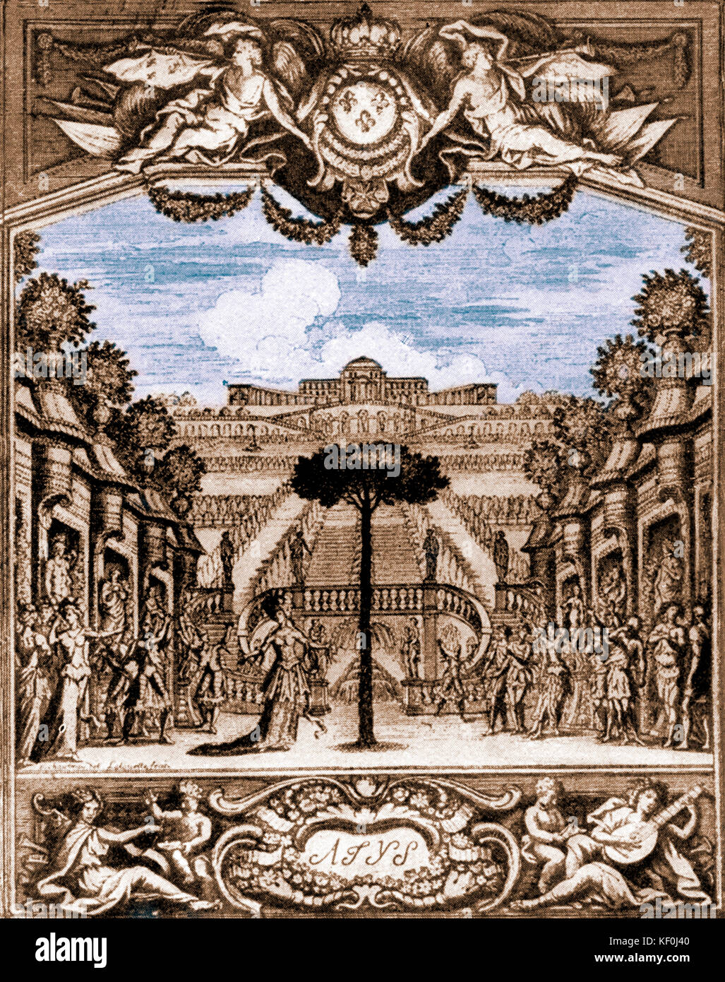 Atys' von Jean-Baptiste Lully. Die Titlepage 1676 Oper. J-BL Französisch Italienisch Komponist 28. November 1632 - vom 22. März 1687. Getönte Ausführung. Stockfoto