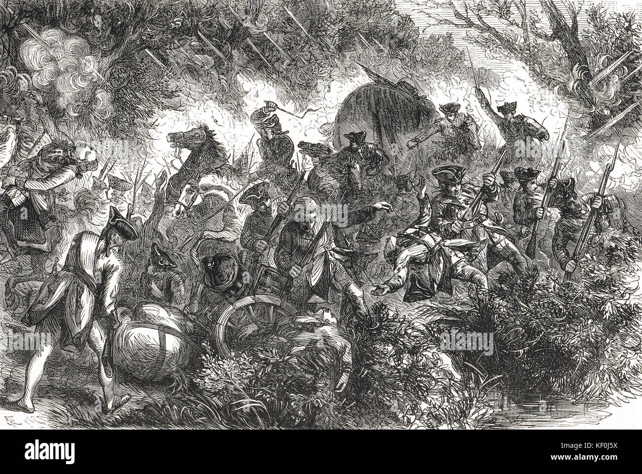 Schlacht der Monongahela, 9. Juli 1755 (Braddocks Niederlage). Stockfoto