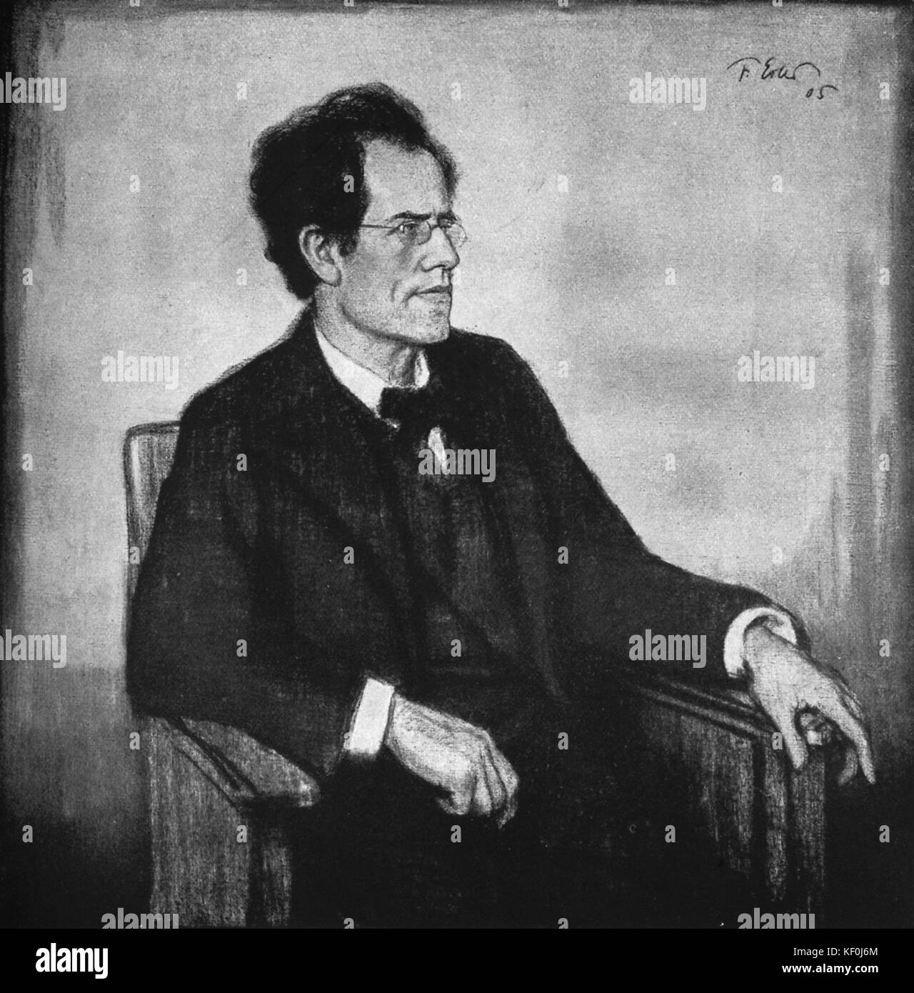Gustav Mahler nach einer Radierung von Fritz Erler. Portrait österreichischen Komponisten, den 7. Juli 1860 bis 18. Mai 1911 Stockfoto