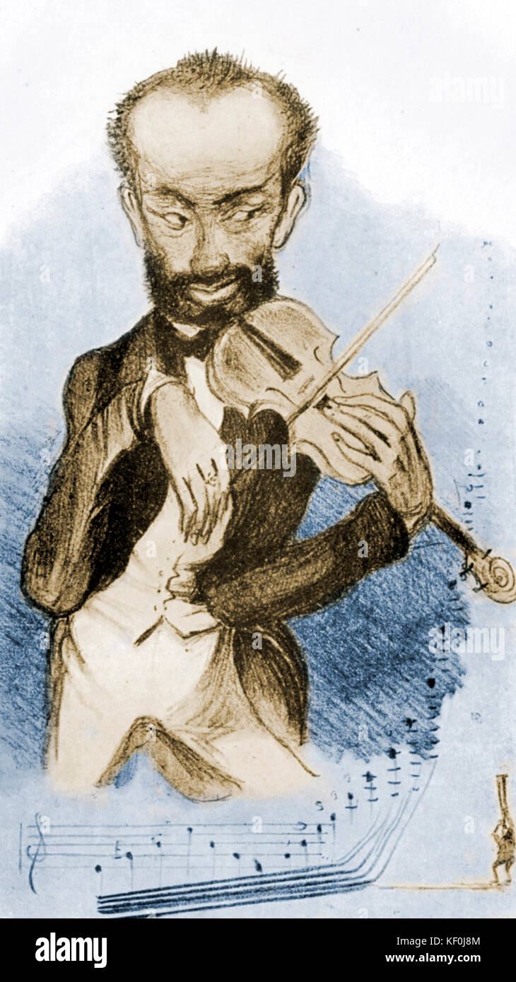 Henry Vieuxtemps - Karikatur des Belgischen Violinisten und Komponisten, 17. Februar 1820 - vom 6. Juni 1881. Stockfoto