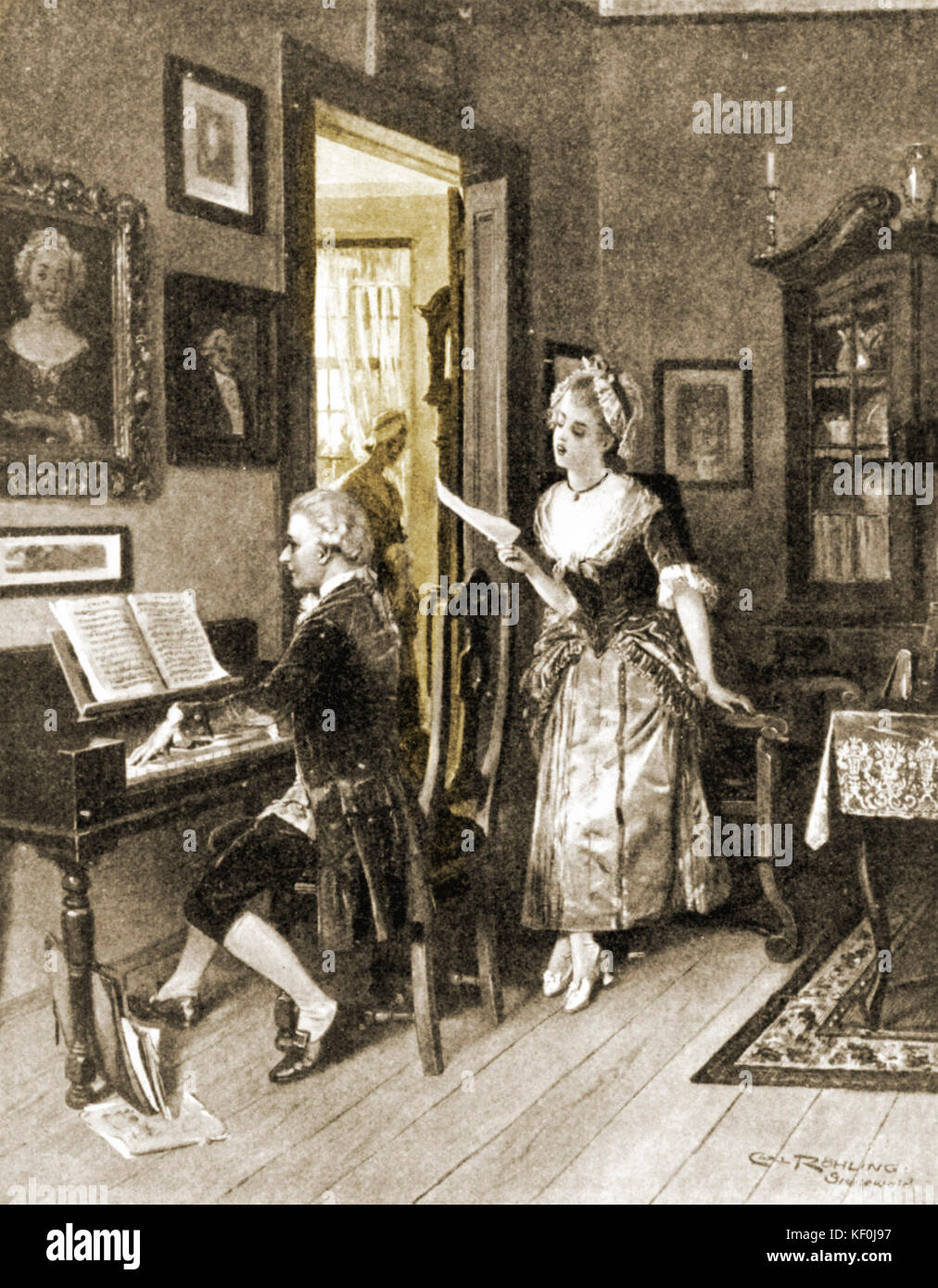 Wolfgang Amadeus. Mit Aloysia Weber Aloysia Weber war eine ältere Schwester von Konstanze/Bodensee/Konstanz, die später heiratete Mozart. Diese Romanze wurde von Mozart's Vater, der auf das Gehör, Wolfgang Auf nach Paris bestellt gestoppt. Österreichischen Komponisten (1756-1791). Stockfoto