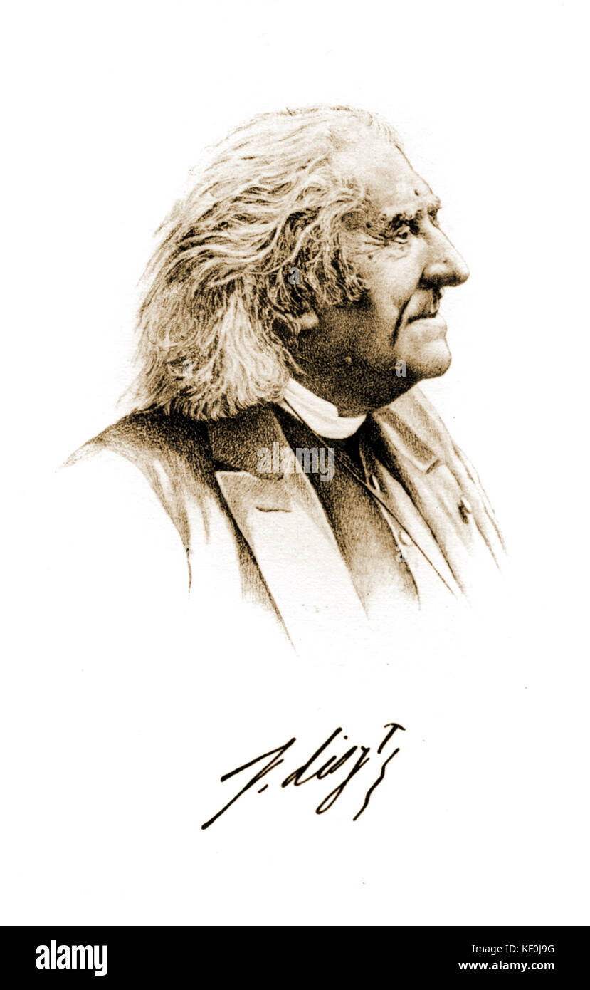 Franz Liszt alte signiertes Portrait, Profil - ungarische Pianist und Komponist. 22. Oktober 1811 - vom 31. Juli 1886. Stockfoto