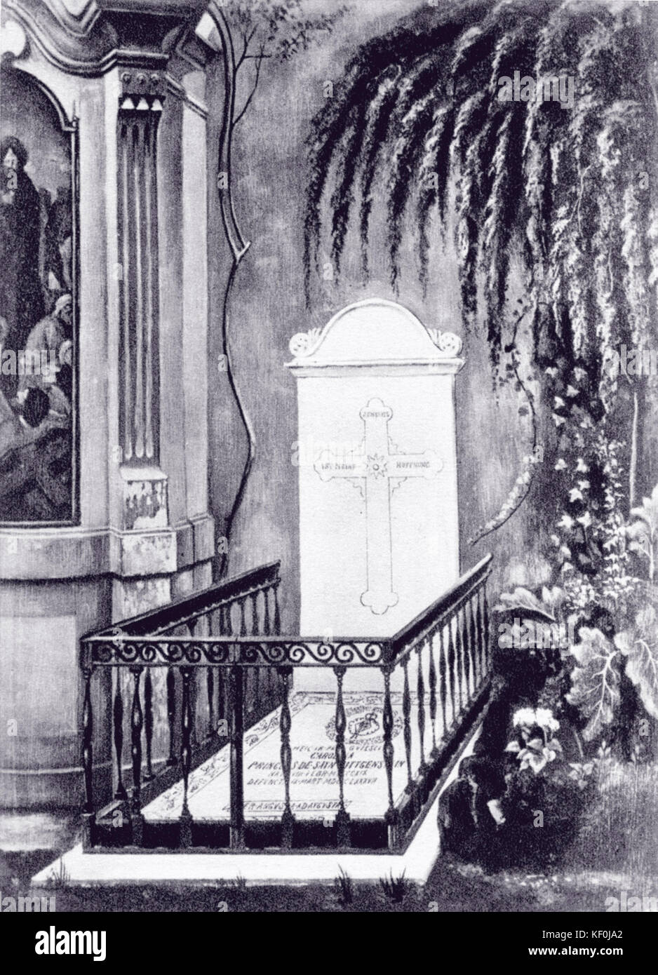 LISZT - Caroline von sayn - WITTGENSTEIN, Grab in Rom. Sie überlebte nur Liszt von ein paar Monaten. 8. März 1887 in Rom starb. In deutschen Friedhof in Rom begraben. Franz Liszt. Ungarische Komponist & Pianist (1811-1886). Stockfoto