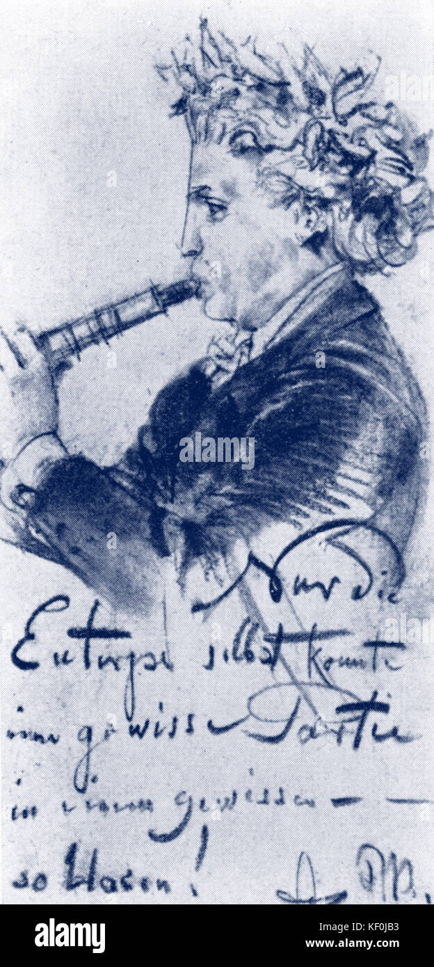 Richard Muhlfeld Zeichnung von Adolph von Menzel 1891. Deutscher Klarinettist. 1. Klarinettist in Bayreuth 1884-96. Brahms schrieb für ihn die 4 späten Kammerwerke mit Klarinettenstimmen op.114.115.120 (i und ii) 1856-1907 Stockfoto