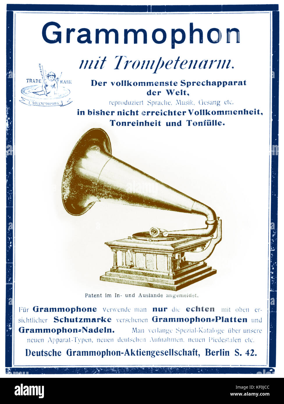 Gramophone Werbung von 1903. Phonographen. Spieler aufzunehmen. Stockfoto