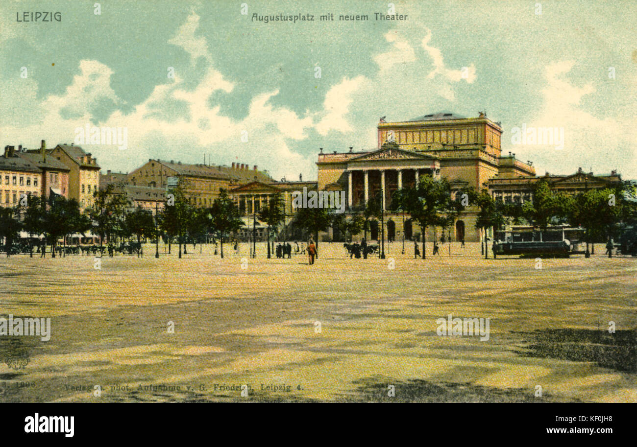 Leipzig (Leipzig), Deutschland: Augustusplatz mit neuem Theater (Augustus Platz und das Neue Theater) Postkarte. Stockfoto