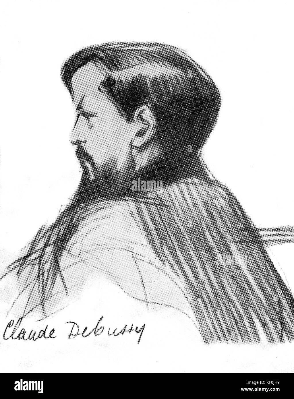 Claude Debussy - Zeichnung Portrait von Henry Detouche, Anfang des 20. Jahrhunderts. CD: der französische Komponist, 22. August 1862 - 25. März 1918. Stockfoto
