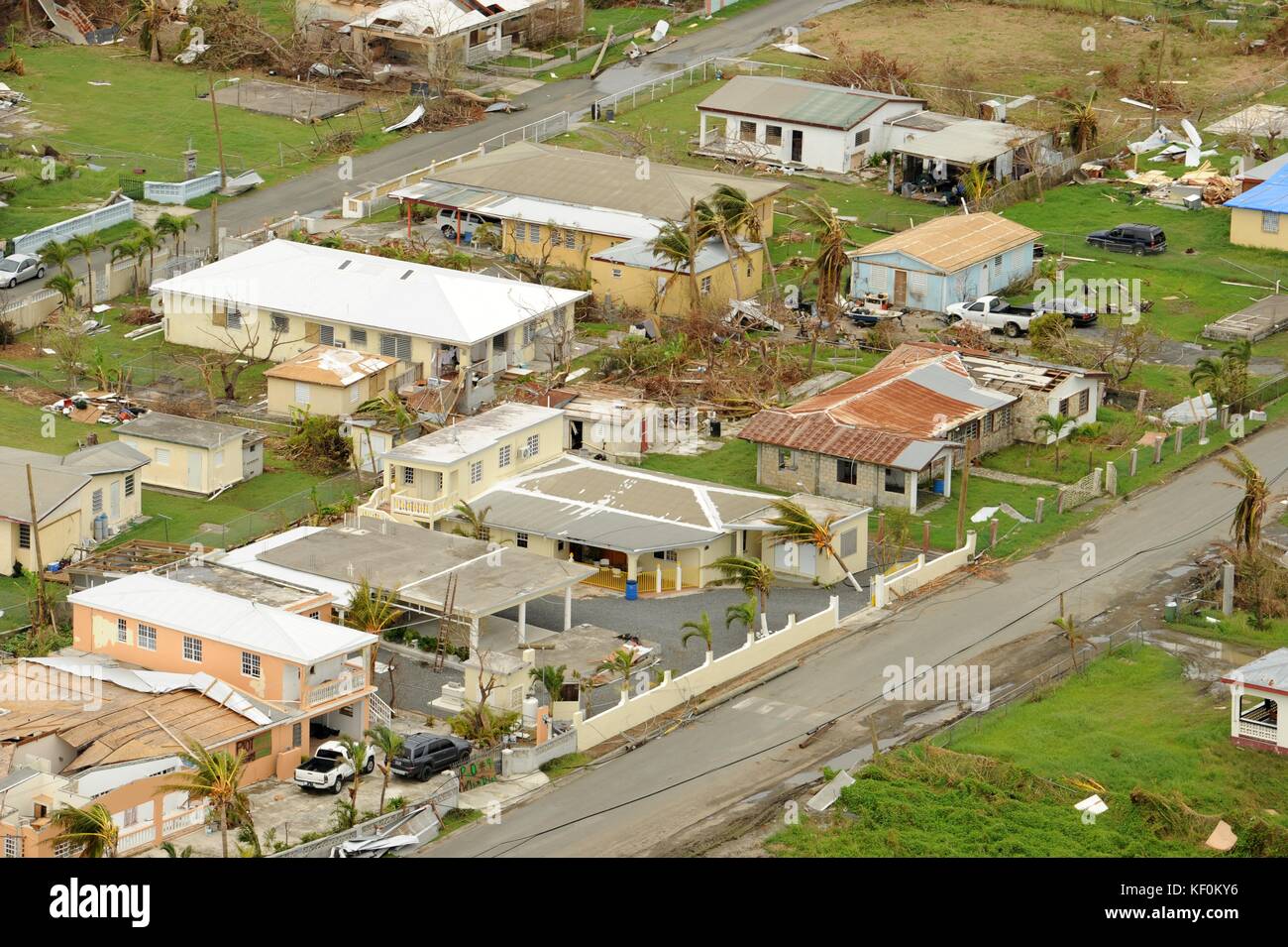 Luftaufnahme der Schäden, die durch Hurrikan Maria 30. September 2017 in St. Croix auf den amerikanischen Jungferninseln verursacht wurden. Stockfoto