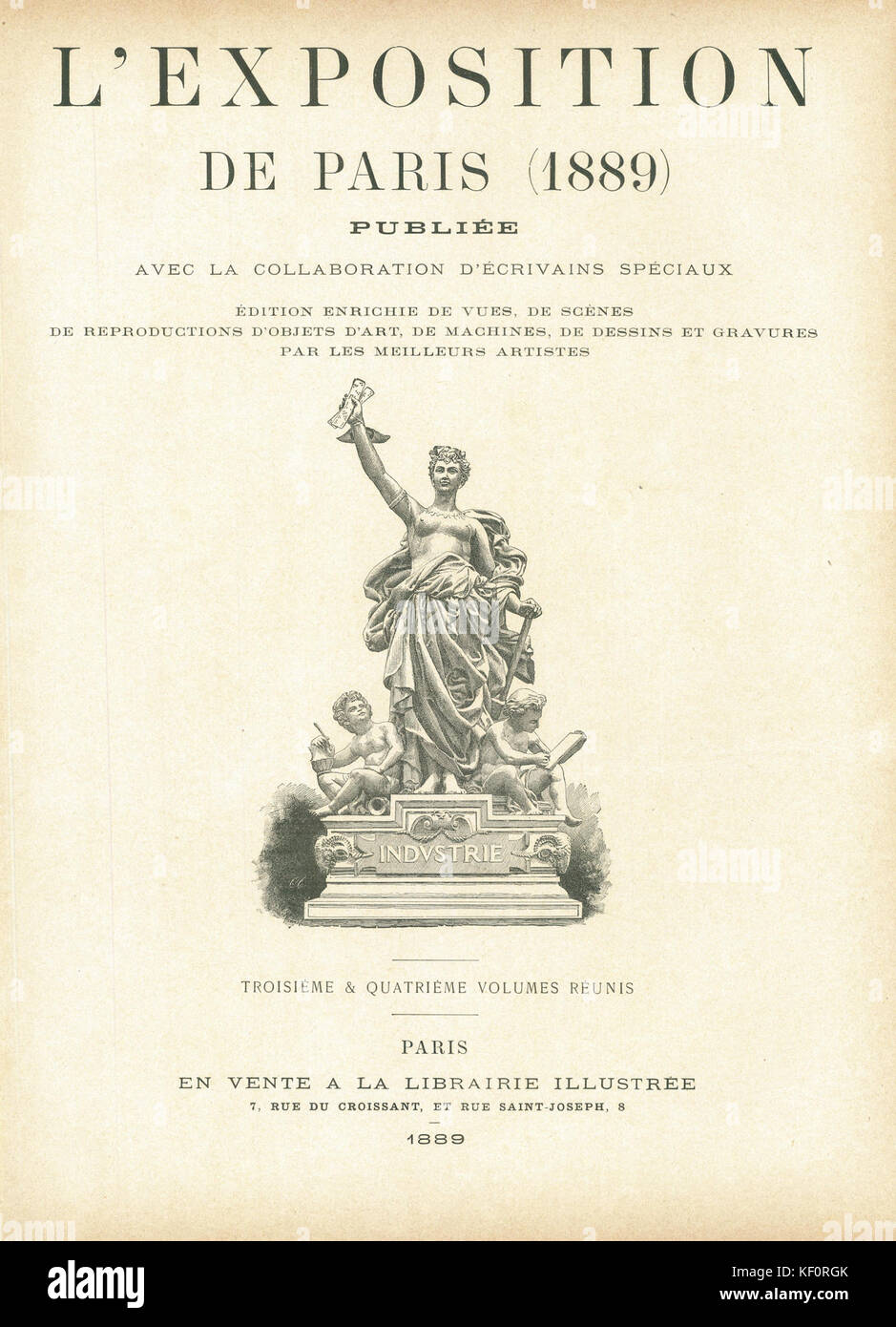 Dieses Buch, *L'Exposition de Paris de 1889*, kombiniert den dritten und vierten Band der Dokumentation der Pariser Ausstellung 1889 und hebt die Rolle der Weltmesse bei der Präsentation des industriellen Fortschritts und der kulturellen Errungenschaften der Zeit hervor. Stockfoto