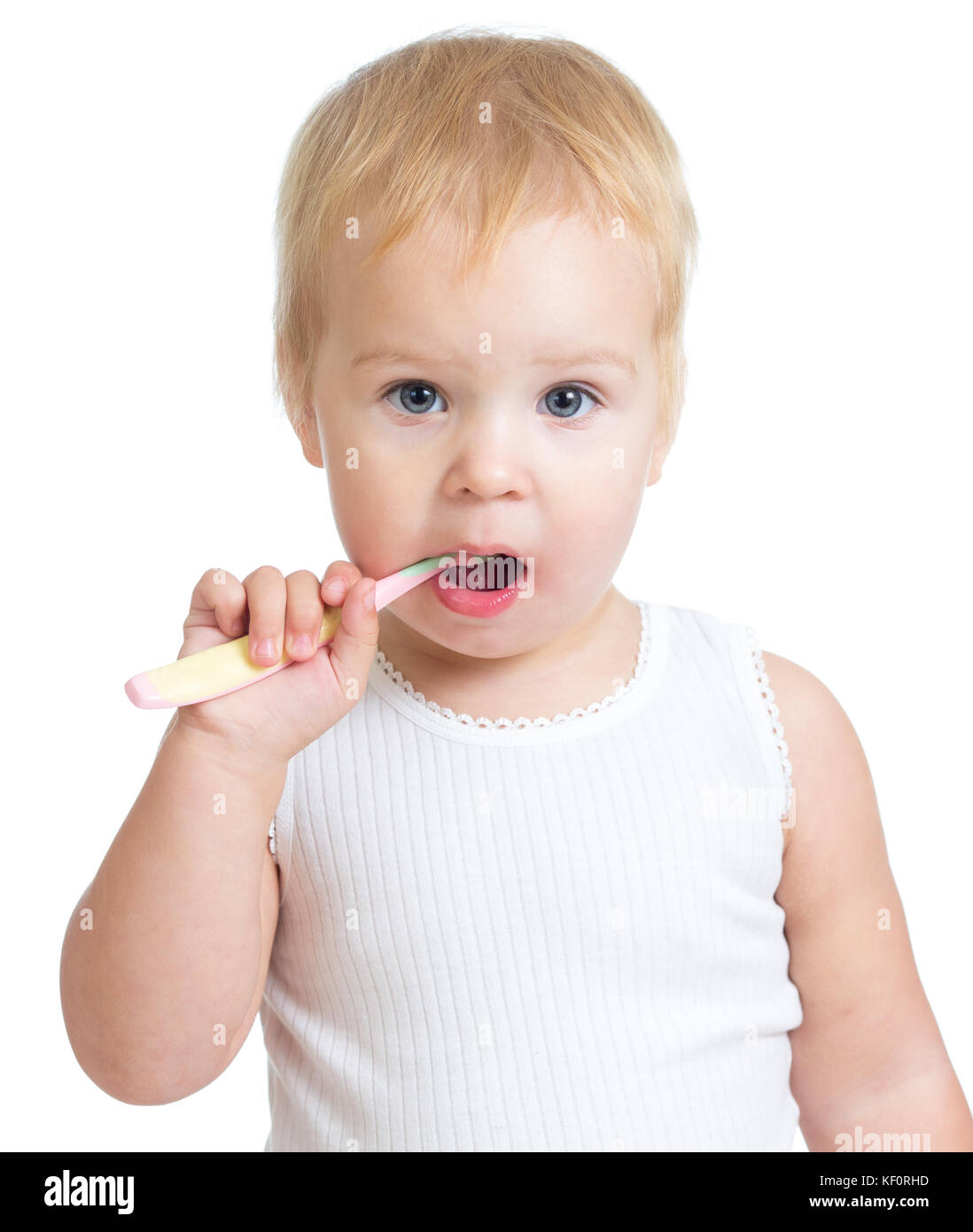 Kleines Mädchen Zähneputzen portrait Stockfoto