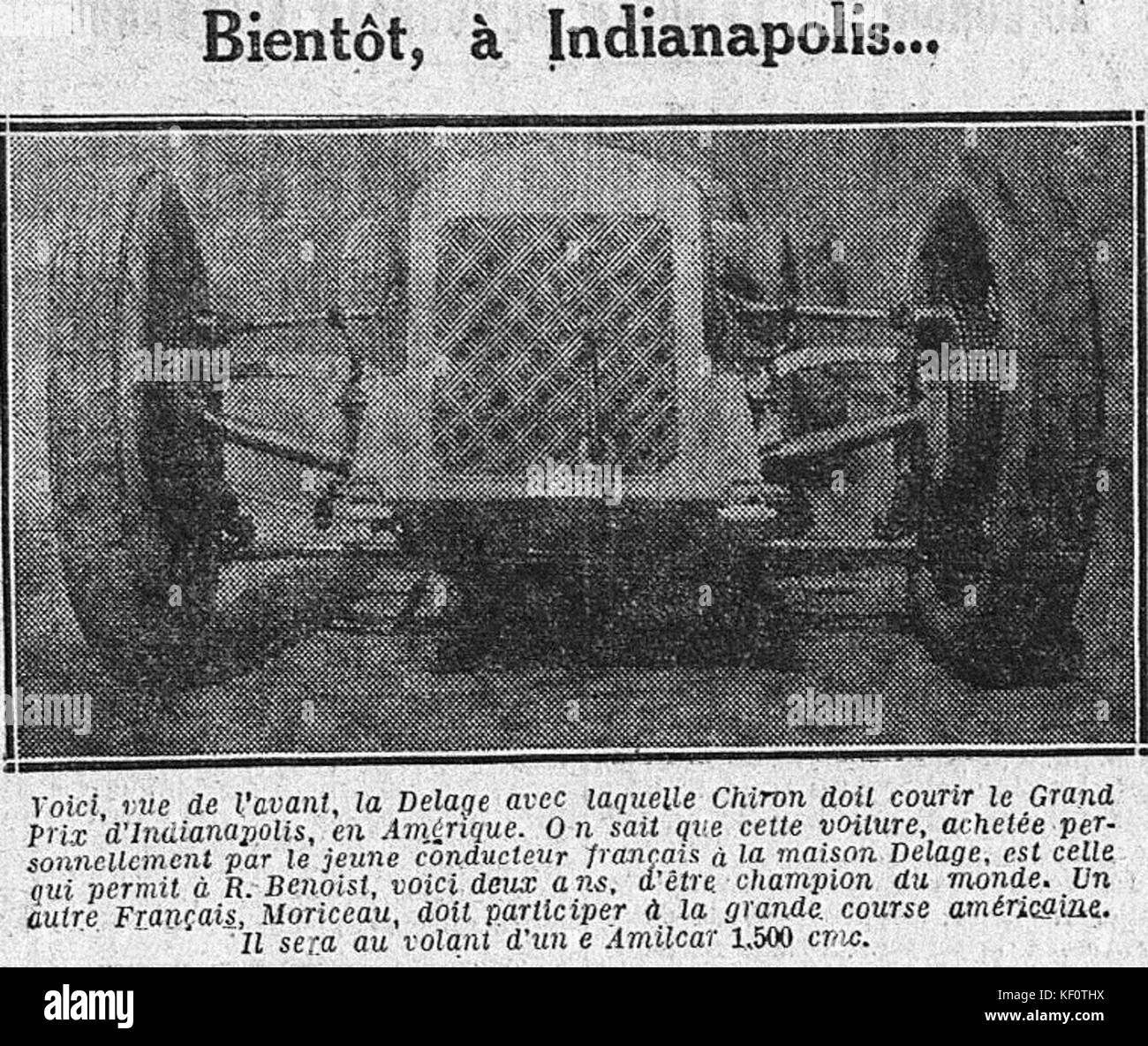 La Delage (ex-Benoist) de Louis Chiron, pour les 500 Meilen d'Indianapolis 1929 Stockfoto