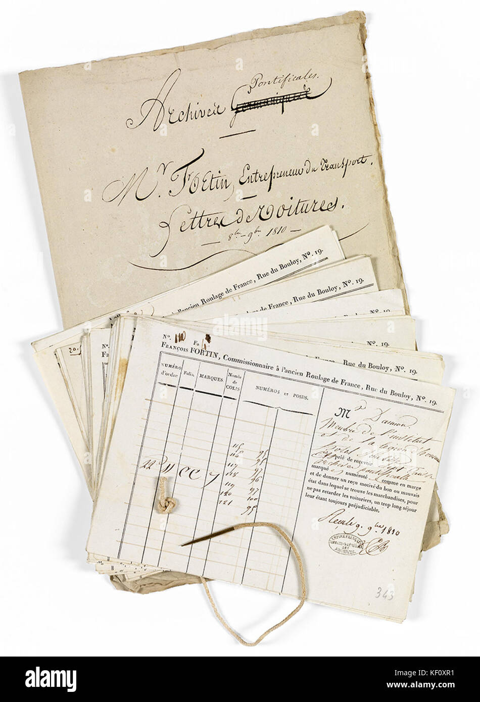 Lettres de voiture pour les Caisses des Archives pontificales" ab Ve 7 Archives nationales Frankreich Stockfoto