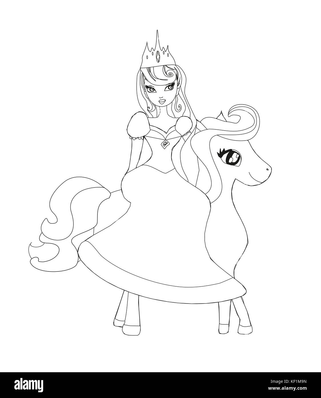 Süße Prinzessin Reiten auf einem Pferd Stock Vektor