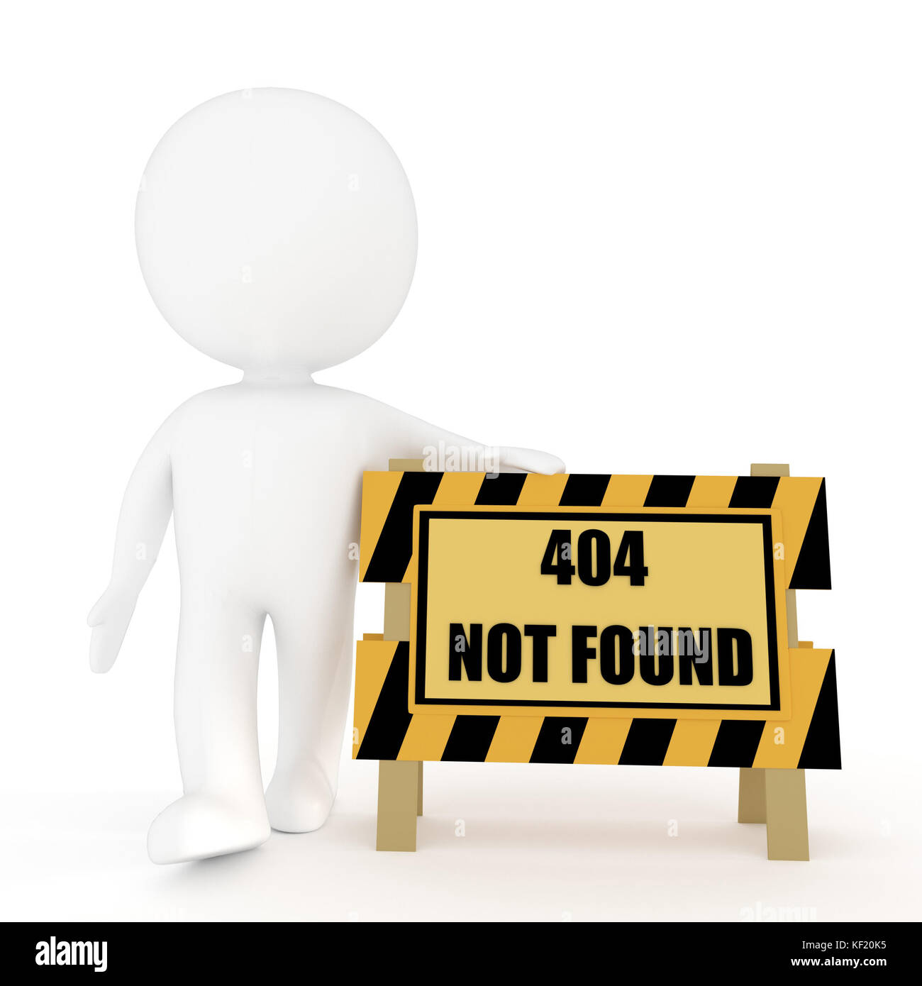 Weiß Mensch mit Fehler 404 nicht auf isolierte Weiß in 3D Rendering gefunden Stockfoto