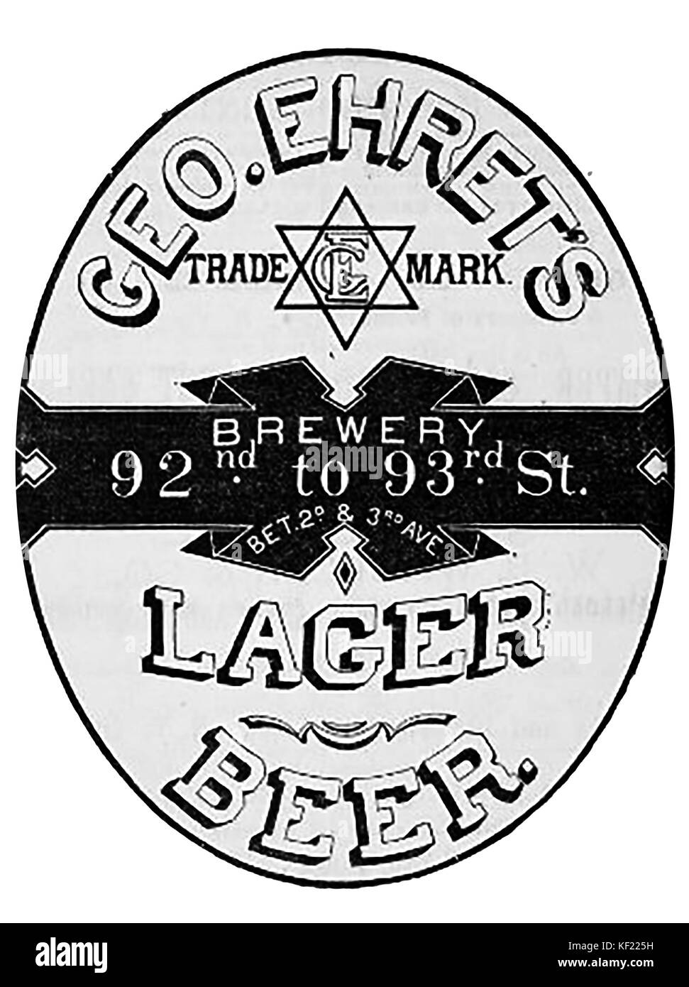 Eine 1890 im Viktorianischen USA Werbung für George Ehrets Pilsener Bier und Brauerei. - hexagramm - David Stern Marke - Jüdische? Stockfoto
