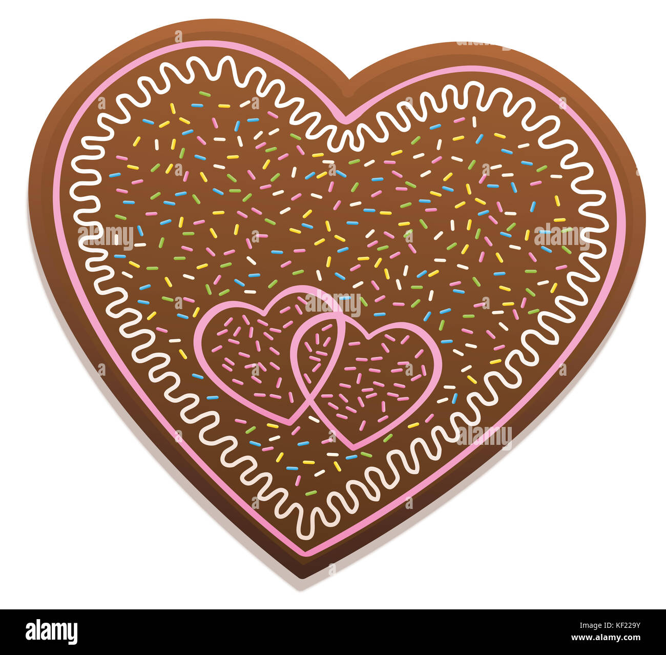 Lebkuchen Herz für Liebe Paare mit Süßigkeiten besprüht und Zuckerguss. Stockfoto