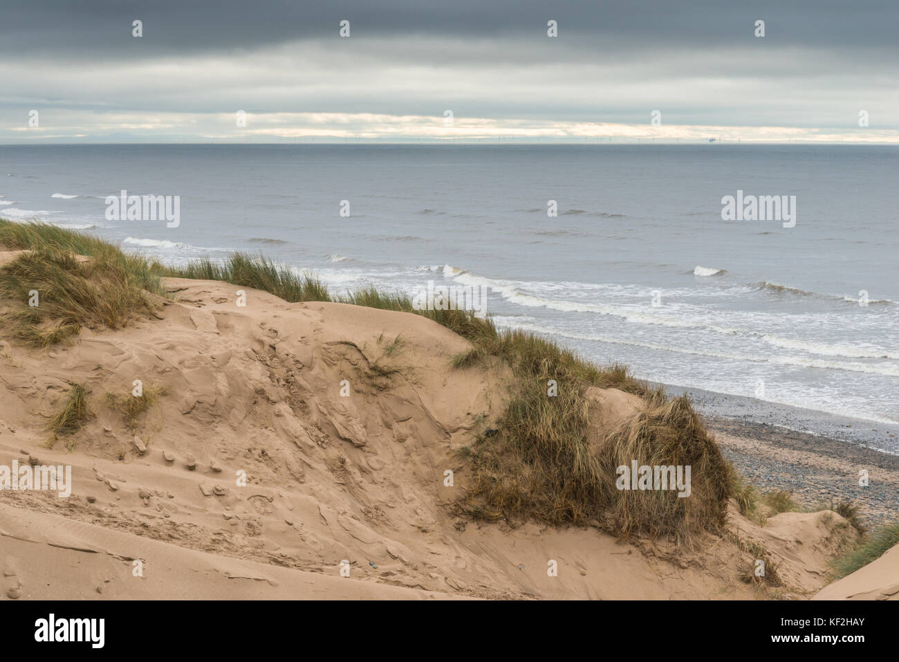 Sanddünen zwischen der englischen Badeorte von Blackpool und St Annes in Lancashire, England, Großbritannien mit Sand, Gras und keine Leute Stockfoto