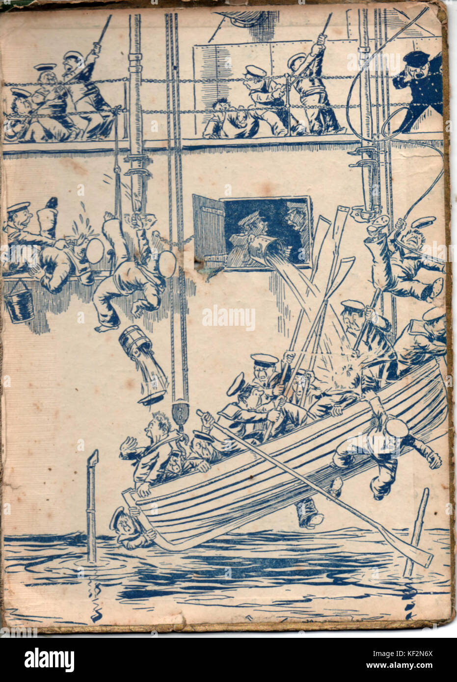 1919 Royal Navy cartoon Figuren aus der inneren Abdeckung der Seiten des British WWI naval Buch "Das Wunder Buch der Marine für Jungen und Mädchen" von Harry Golding Bearbeitet von Station Lock (3 von 4) veröffentlicht. Stockfoto