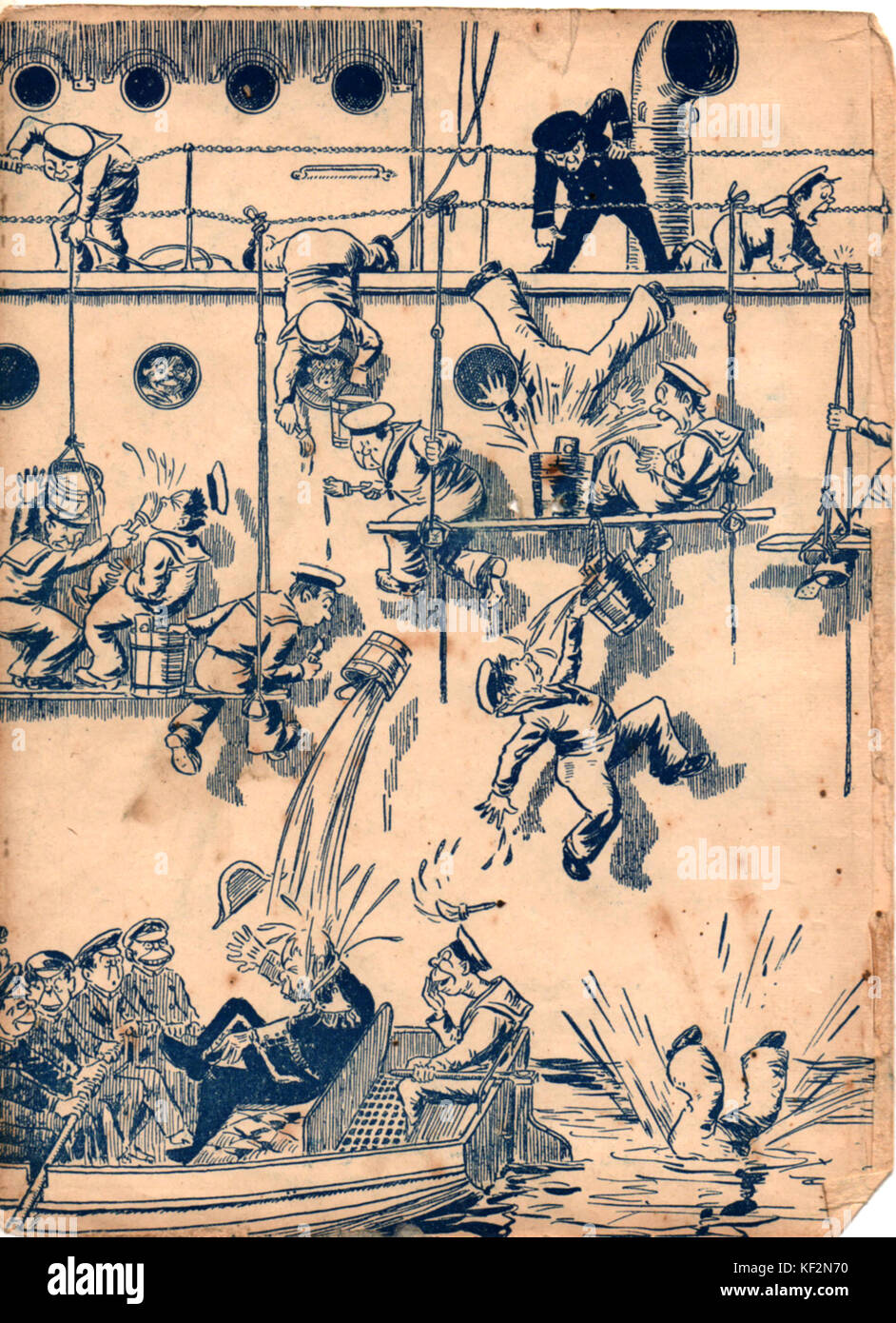1919 Royal Navy cartoon Figuren aus der inneren Abdeckung der Seiten des British WWI naval Buch "Das Wunder Buch der Marine für Jungen und Mädchen", Herausgegeben von Harry Golding und von Ward Lock veröffentlicht (4 von 4) Stockfoto