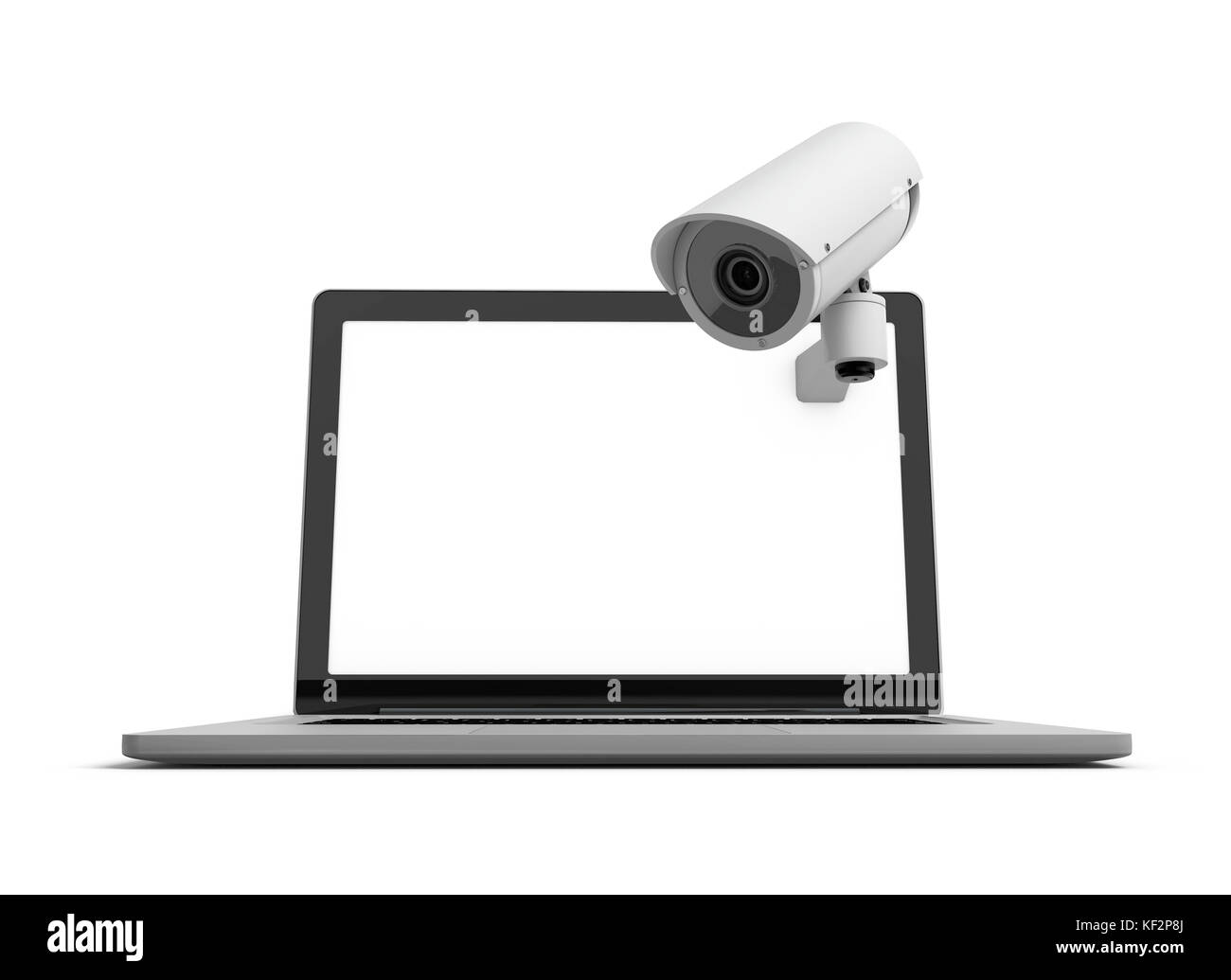 Online-Sicherheit. Laptop mit Überwachungskameras. 3D-Rendering Stockfoto