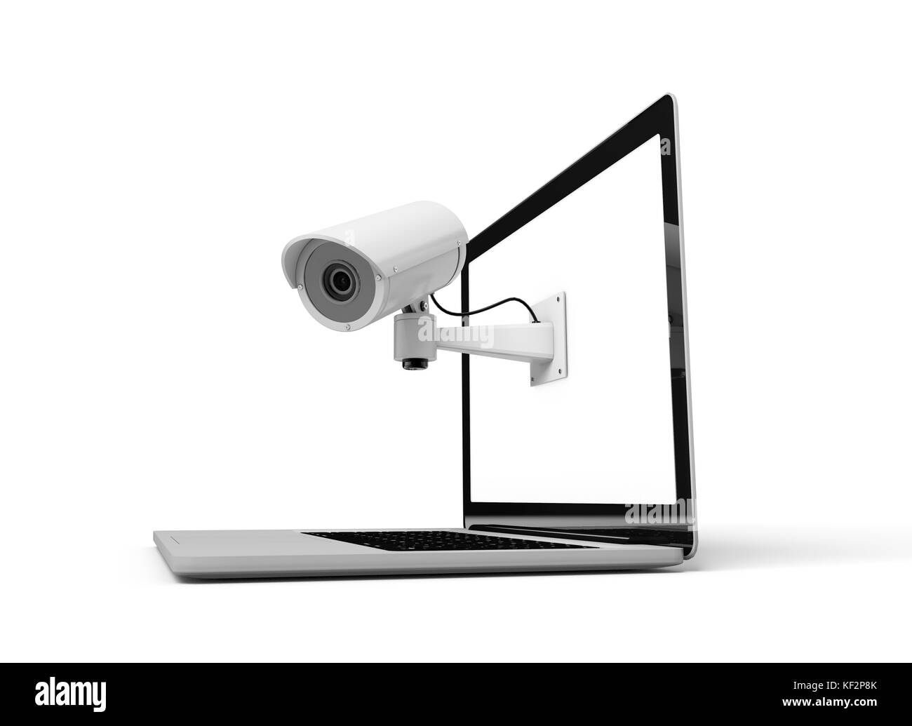 Online-Sicherheit. Laptop mit Überwachungskameras. 3D-Rendering Stockfoto