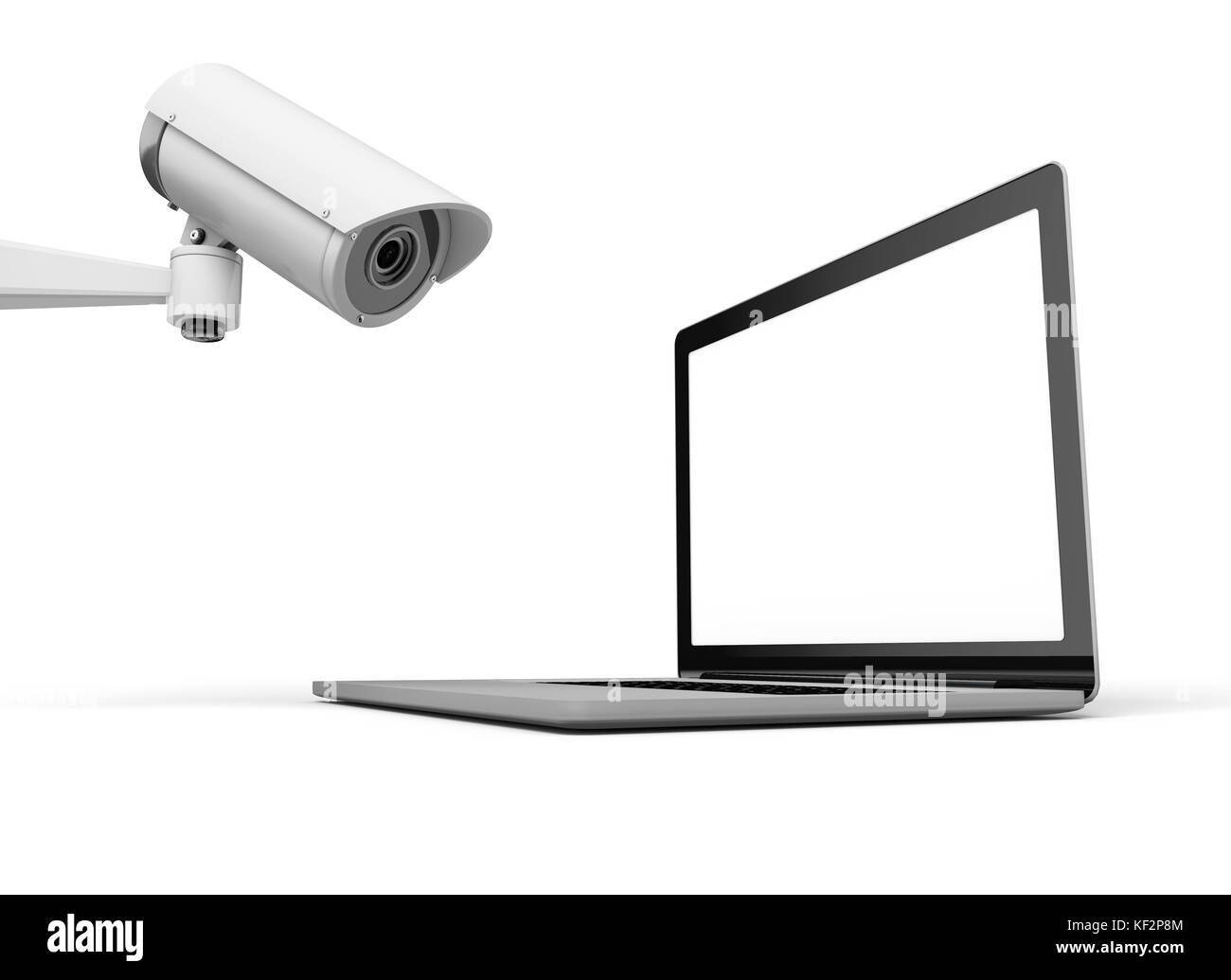 Online-Sicherheit. Laptop mit Überwachungskameras. 3D-Rendering Stockfoto