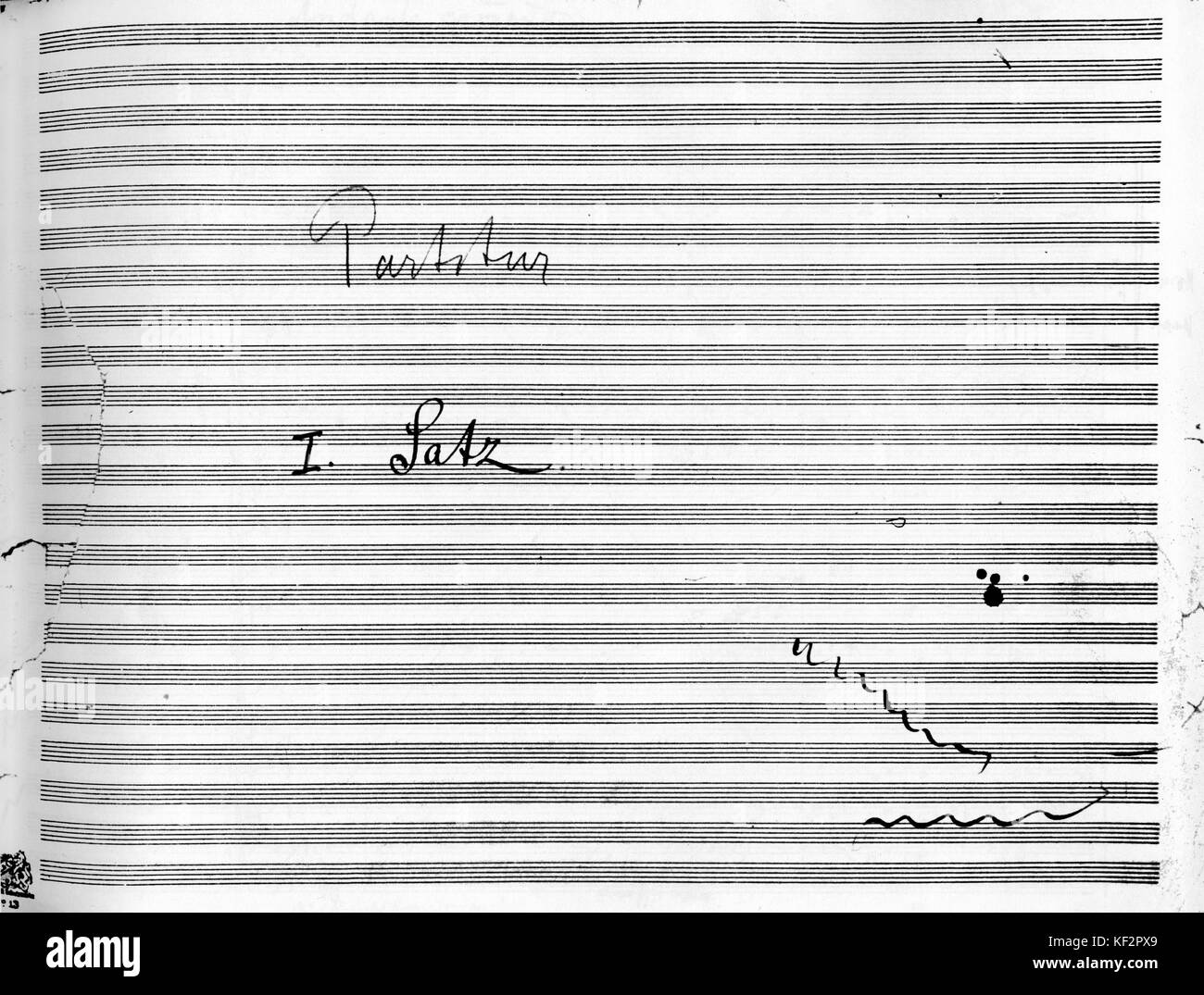 Gustav Mahlers Symphonie Nr. 9 Partitur Öffnung Seite der ersten Bewegung. Partitur liest: Ich Satz (Score I-Bewegung). Handschriftliche Partitur. Nr. 9, 9. Der oesterreichische Komponist, 1860-1911. Stockfoto