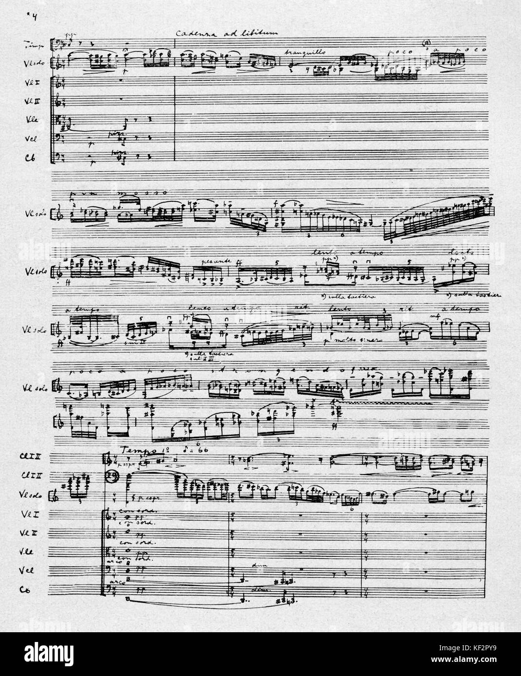 Faksimile einer Seite aus dem Manuskript des zweiten Violinkonzert von Henk Benker. HB: 17. Januar 1907 bis 26. Juni 1987, niederländischer Komponist. Stockfoto