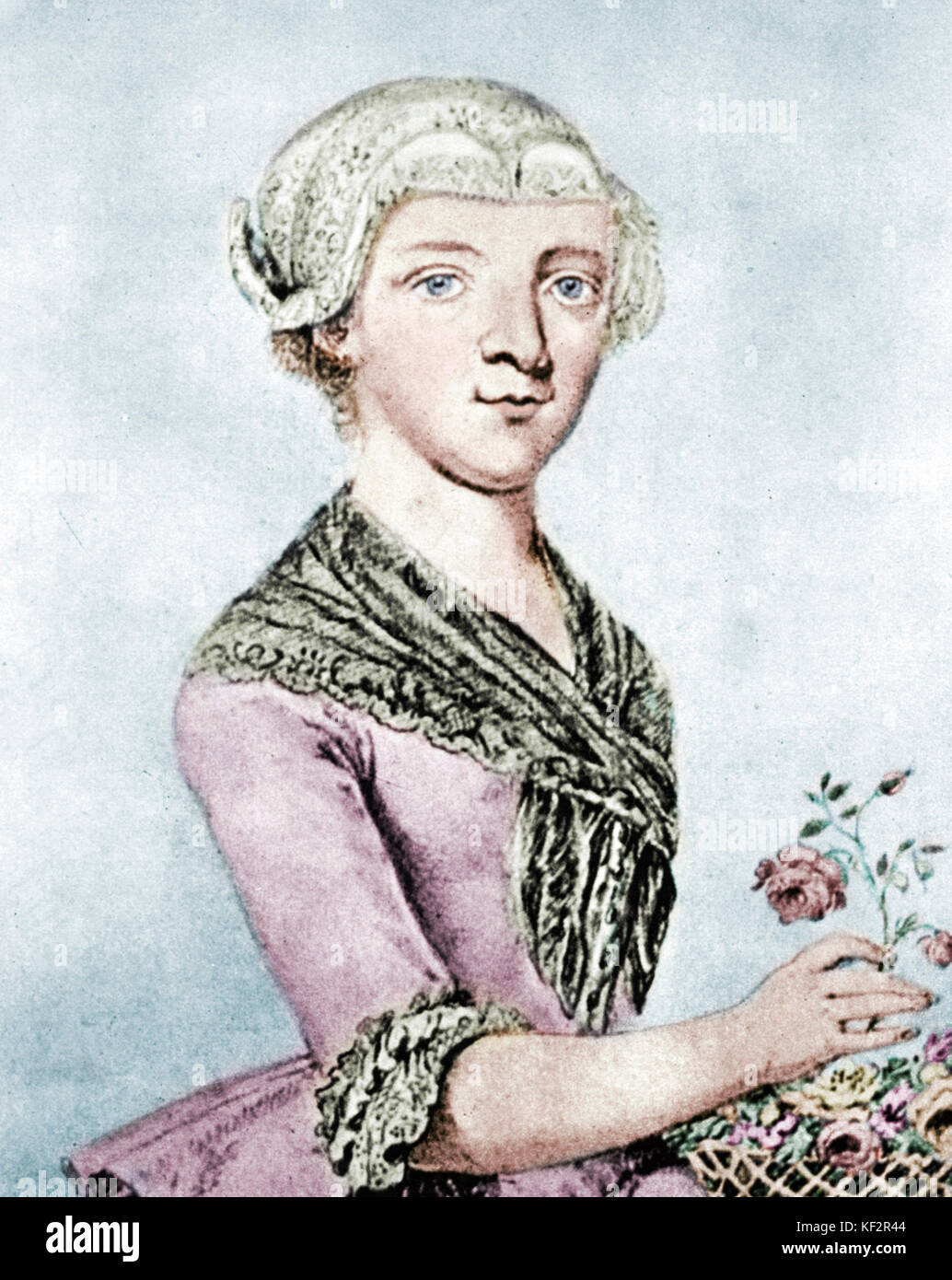 Wolfgang Amadeus Mozarts Cousine - Basel - Maria Anna Thekla Mozart (Marianne) von Augsburg (die er sich Verliebte mit). - 1758-1841. Der oesterreichische Komponist, 1756-1791. Eingefärbte Version. Stockfoto