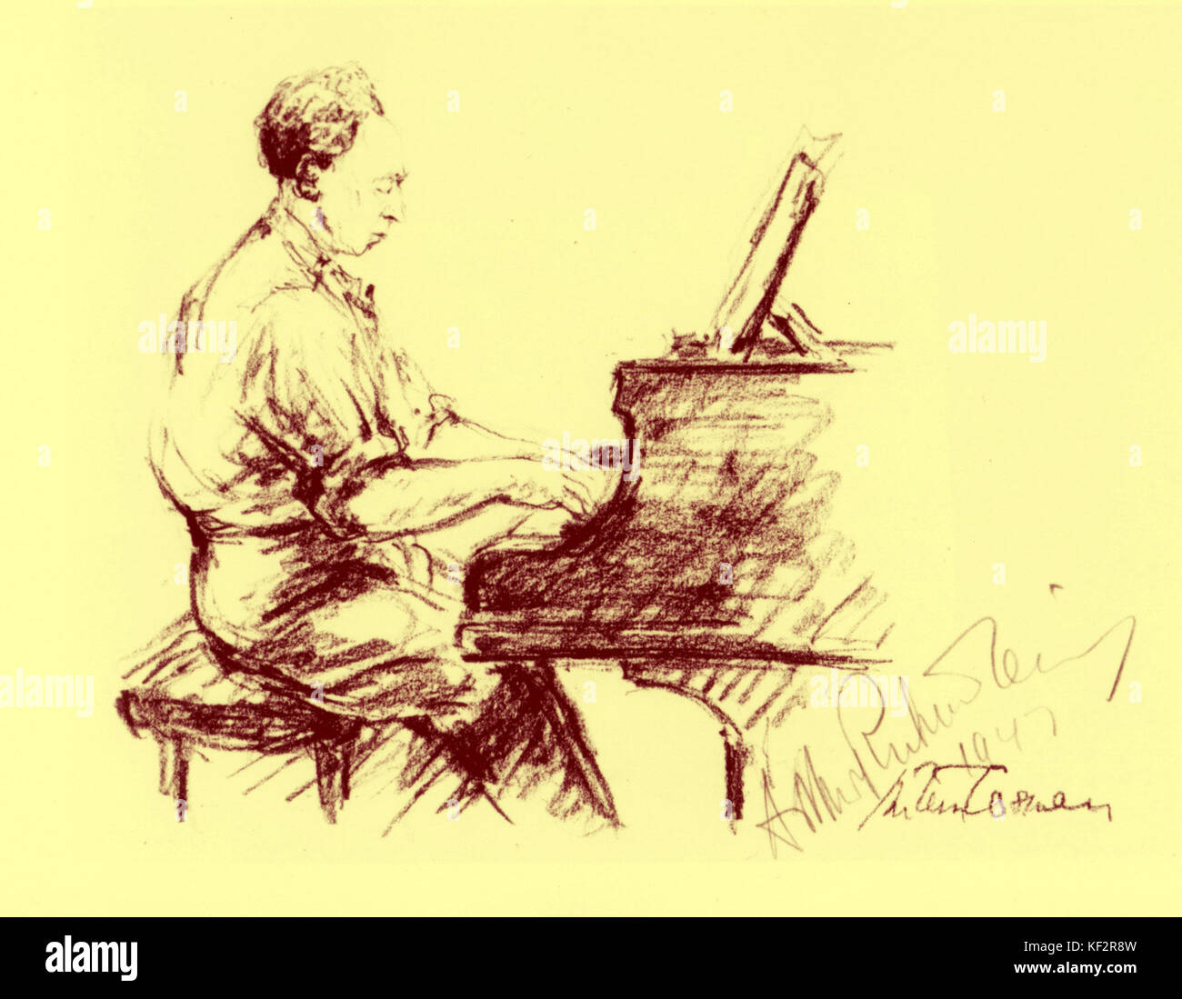 Arthur Rubinstein Skizze an Piano, 1947. Polnische amerikanische Pianist geboren 1887-1952 Stockfoto