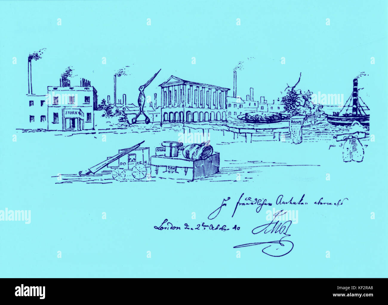 MENDELSSOHN - Feder und Tusche Skizze von Birmingham aus einem Brief aus London geschrieben, datiert vom Oktober 1840. Deutsche Komponist, 1809-1847. Stockfoto