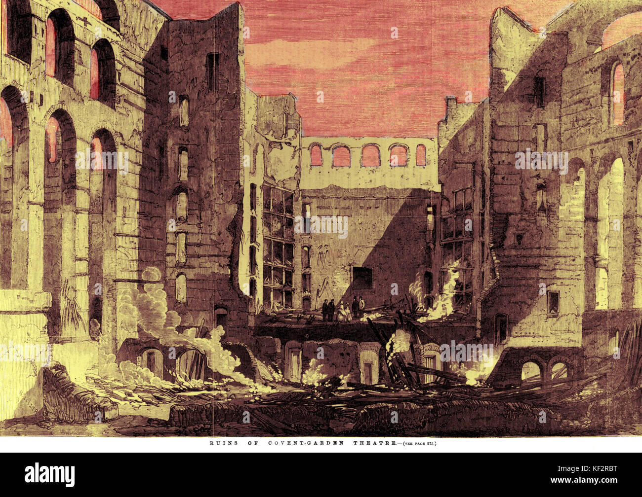 Ruinen nach Feuer in Covent Garden, London in London 1856 veranschaulichte Nachrichten Stockfoto