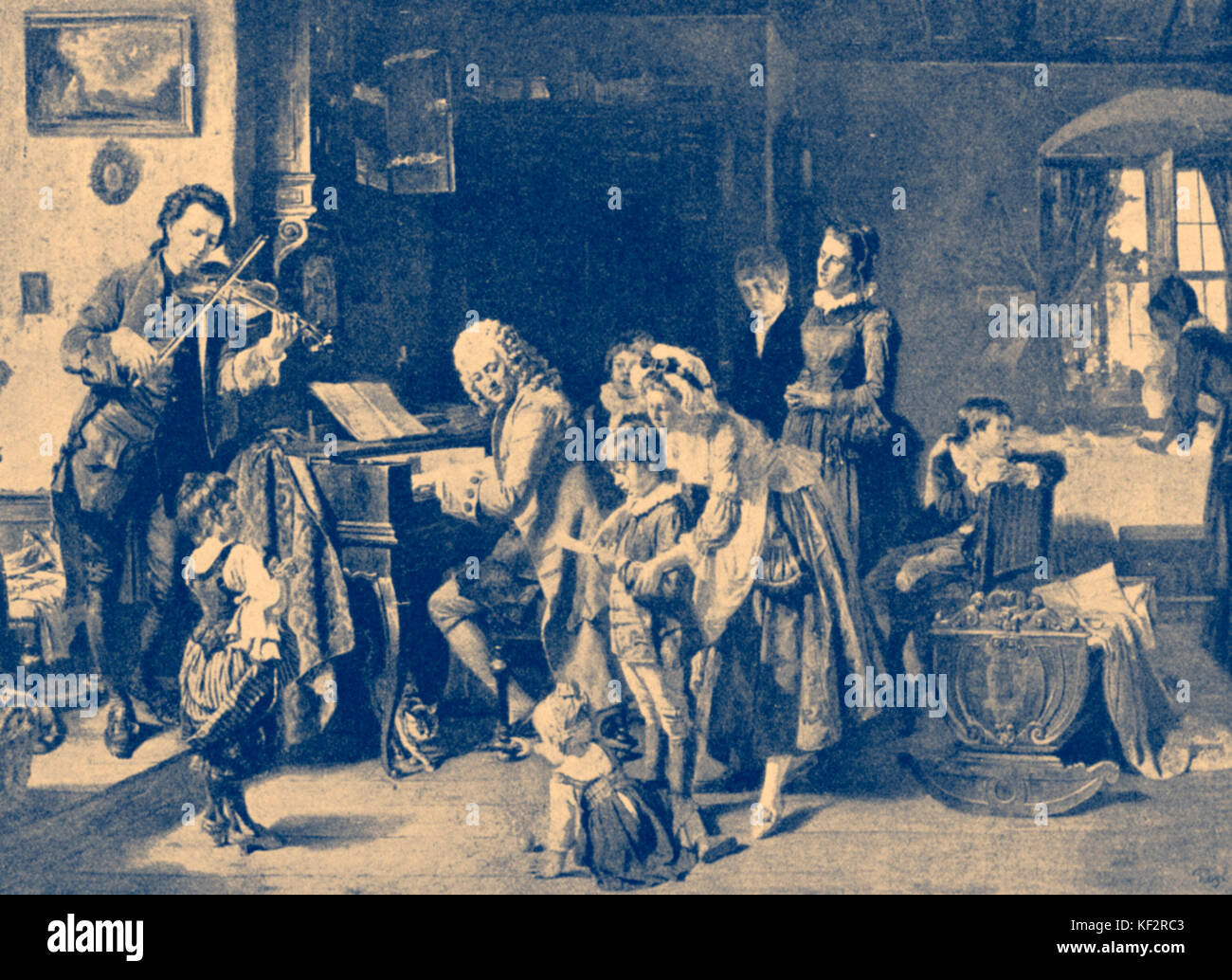Johann Sebastian Bach - Morgengebet mit Bach und seine Familie. Deutscher Komponist und Organist, 21. März 1685 - vom 28. Juli 1750 Stockfoto