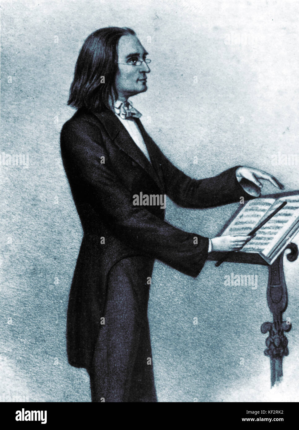 LISZT, Franz/Ferenc - Karikatur Dirigieren an Weimar, 1850 - ungarische Pianist und Komponist. 22. Oktober 1811 - vom 31. Juli 1886. Stockfoto