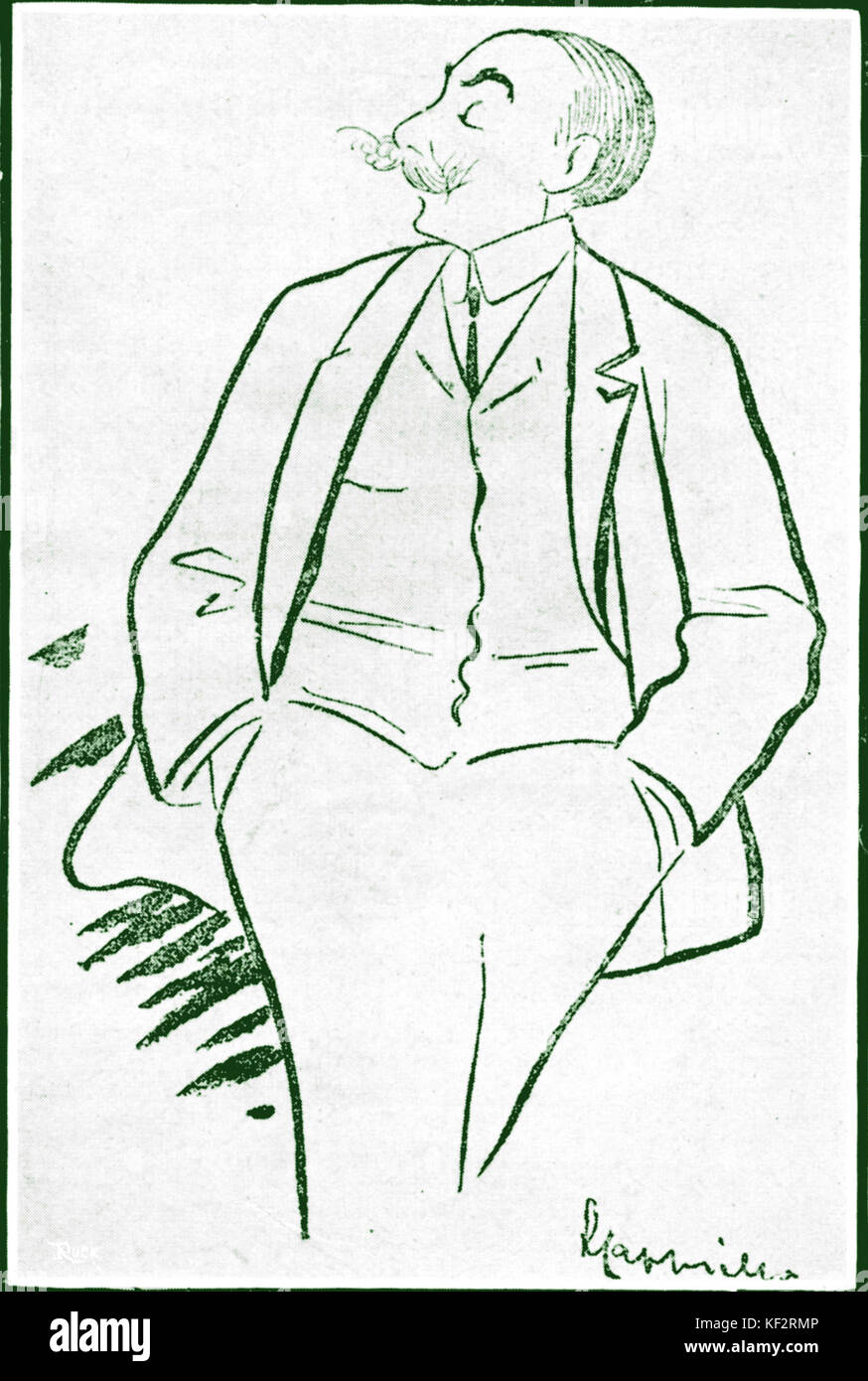 André Messager Karikatur von Cappiello. Der französische Dirigent und Komponist (1853-1929) Stockfoto