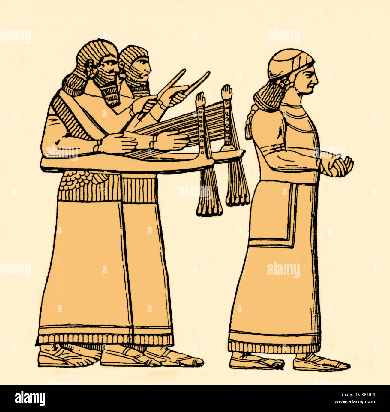 Assyrischen/Babylonischen Musiker, spielen Lyra-Instrumente. Babel. Assyrien. Stockfoto