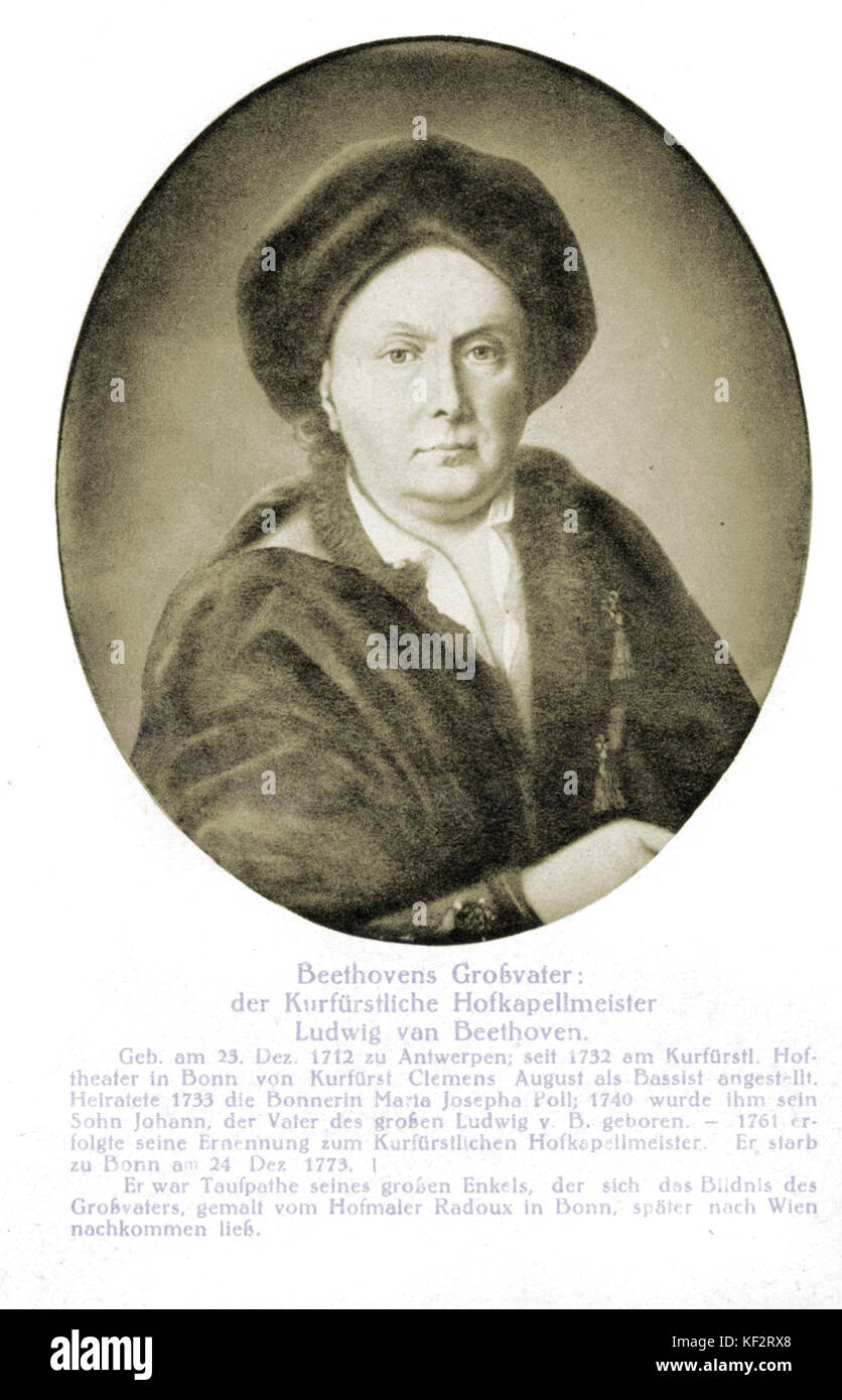 Ludwig van Beethovens Großvater (1712-1773) - Er war Kapellmeister des Kurfürsten. Deutschen Komponisten (1770-1827). Stockfoto