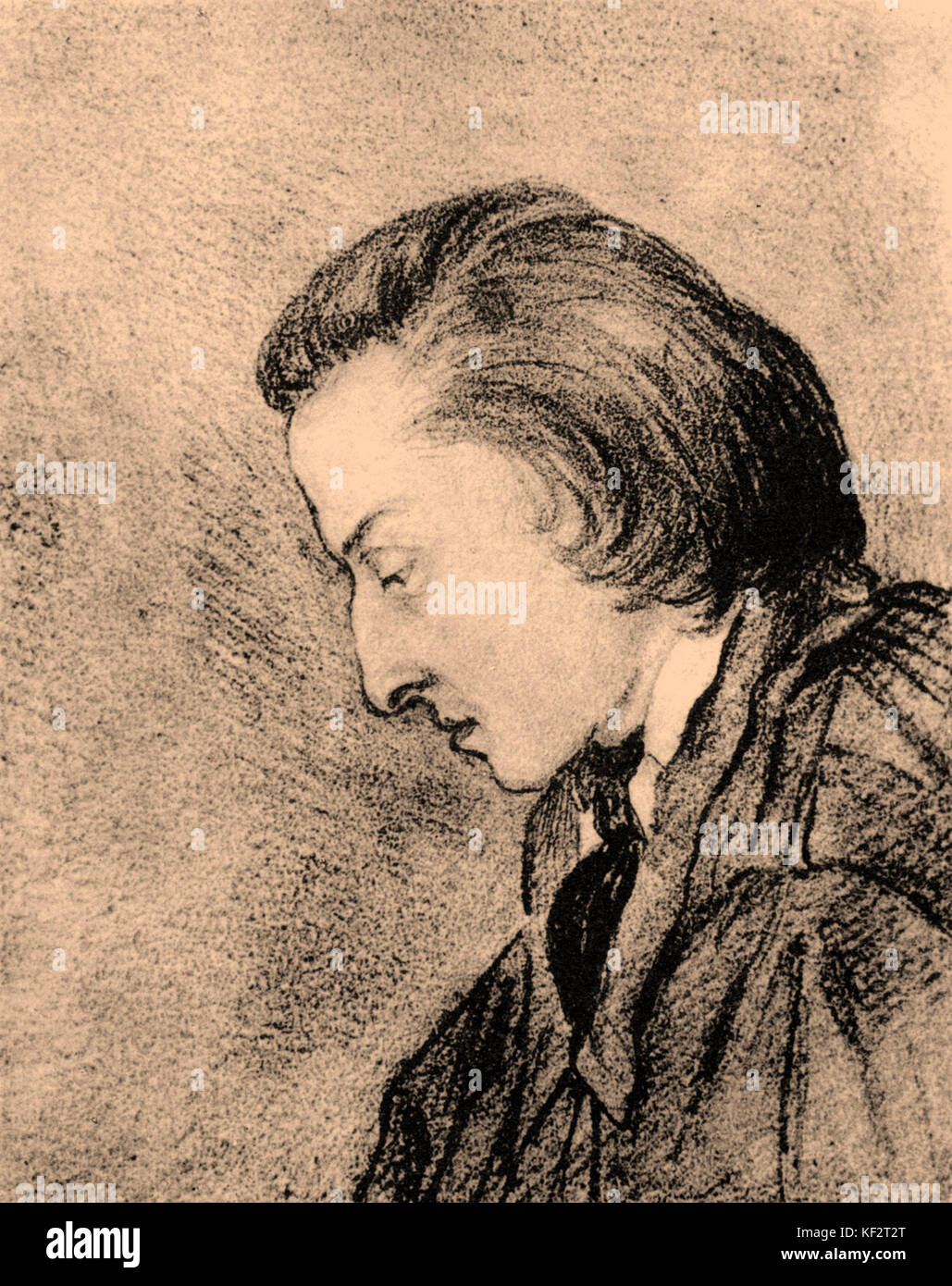 Frédéric Chopin, Profil Portrait von George Sand. Zeichnung. Polnischen Komponisten Frédéric Chopin (1810 - 1849). Stockfoto