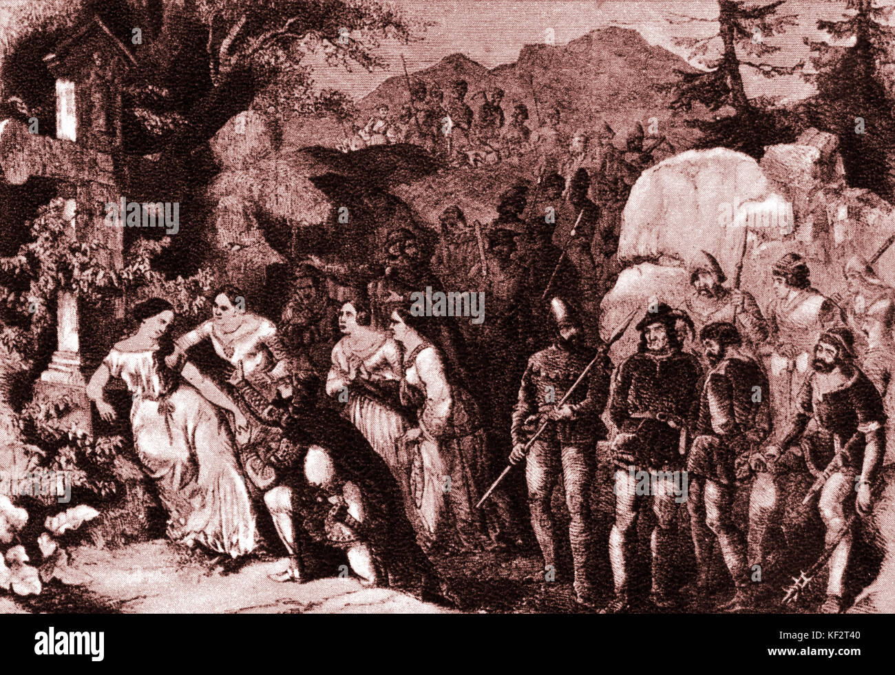 Robert SCHUMANN - Premiere von "Genoveva", Szene in Leipzig, 25. Juni 1850 uraufgeführt wurde. Deutsche Komponist 1810-1856 Stockfoto