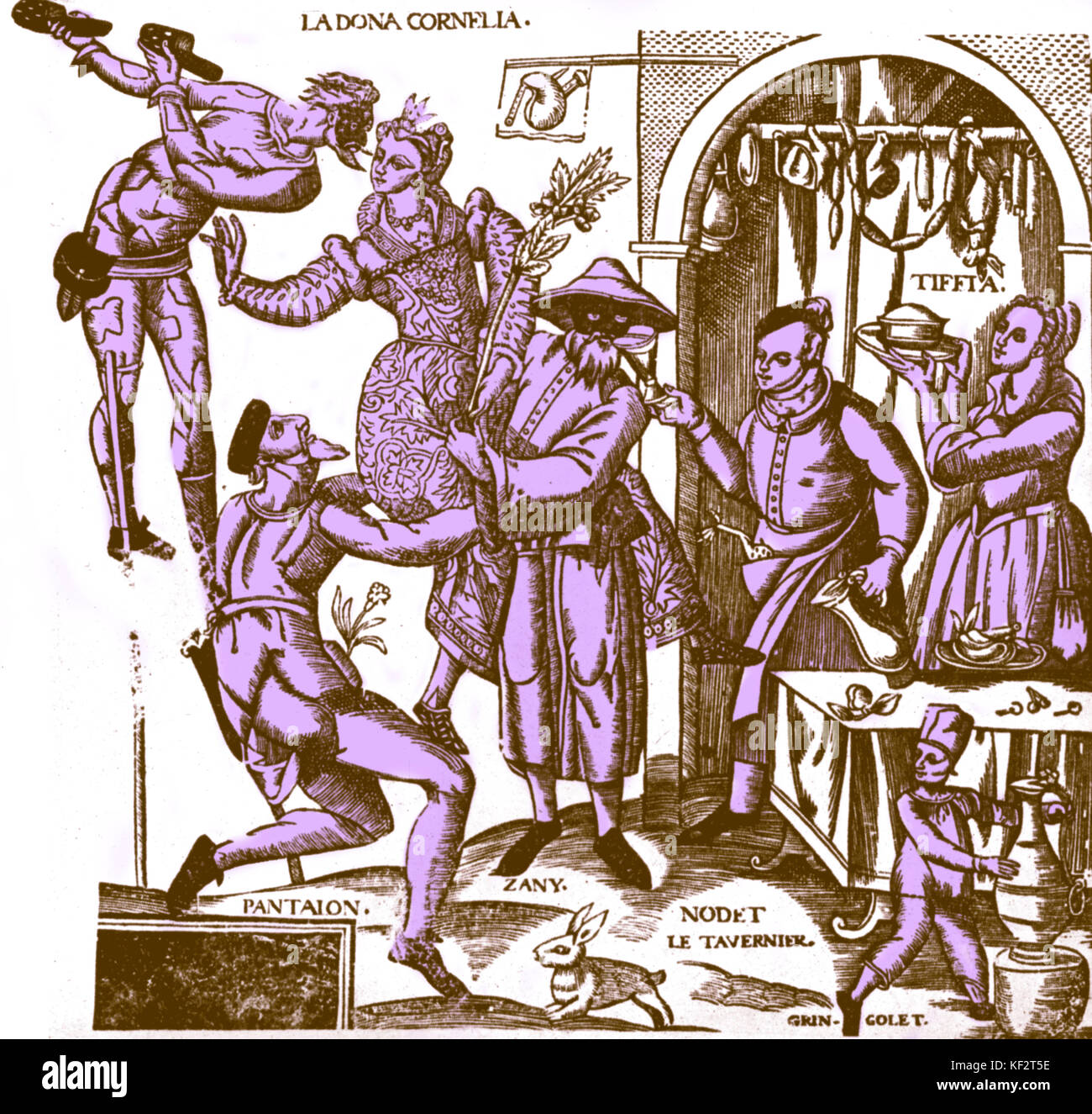 COMMEDIA DELL'ARTE, Frankreich, Holzschnitt aus dem Album von Fasard-Musiker zu Ludwig XIV. Stockfoto